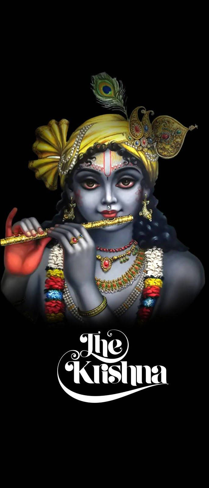 Download Krishna Phone Playing Flute Front View Wallpaper