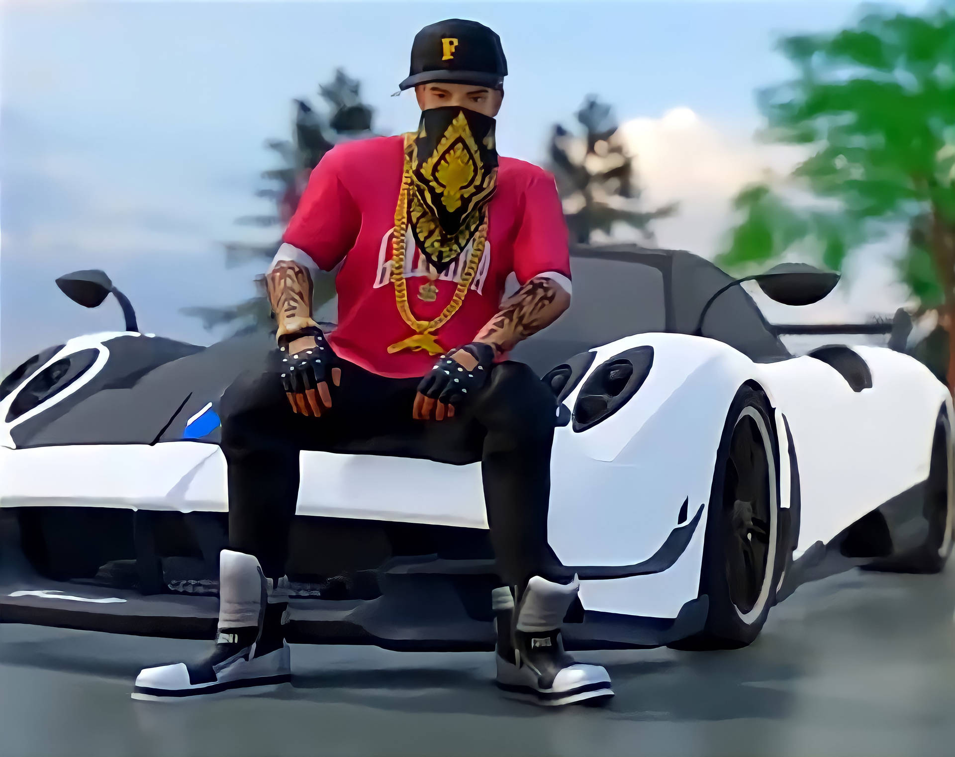 Download Free Fire Hip Hop Bundle On Bugatti Car Wallpaper