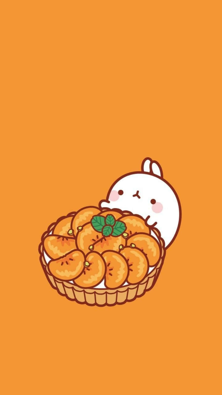 Download Cute Orange Molang Rabbit Holding Orange Slices Wallpaper