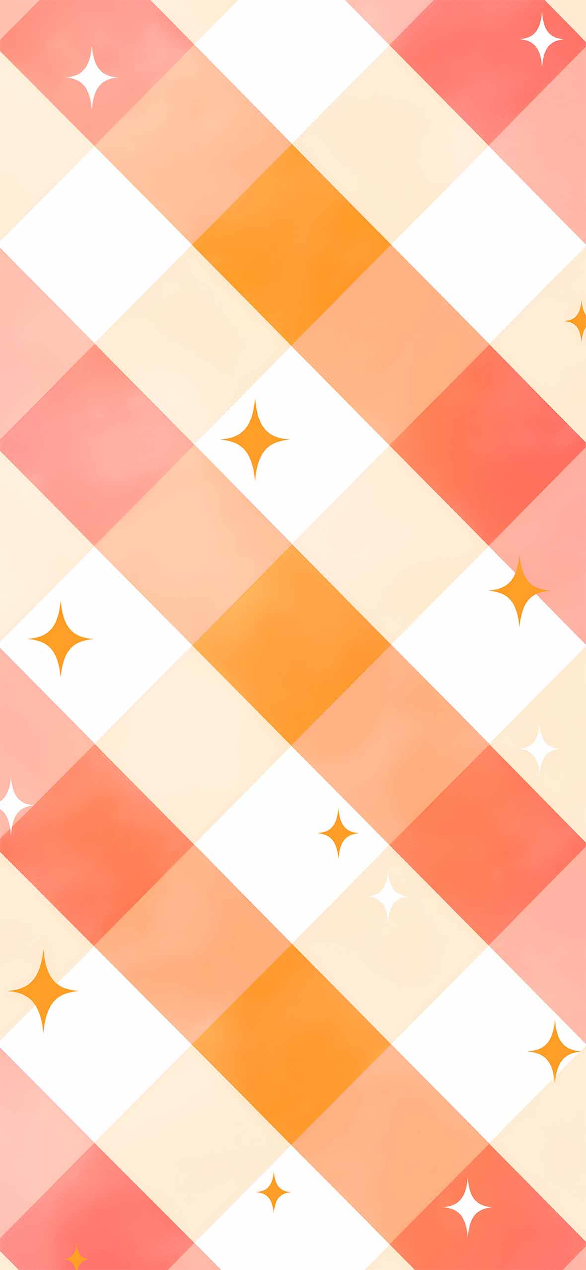 Pastel Orange & Pink Checkered Stars Wallpaper