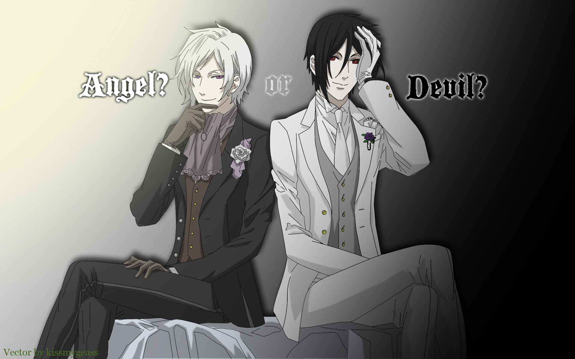 brunettes, Angels, Flowers, Suit, Demons, Devil, Kuroshitsuji, Sebastian, Michaelis, White, Hair Wallpaper HD / Desktop and Mobile Background