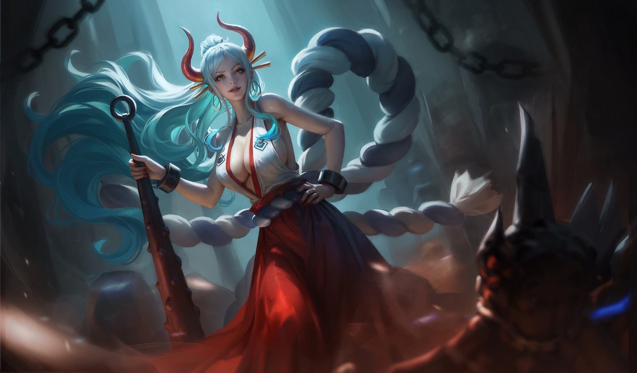 Wallpaper girl, horns, One Piece, Mace, Yamato, wo jiushi kanbudong for mobile and desktop, section арт, resolution 2050x1200