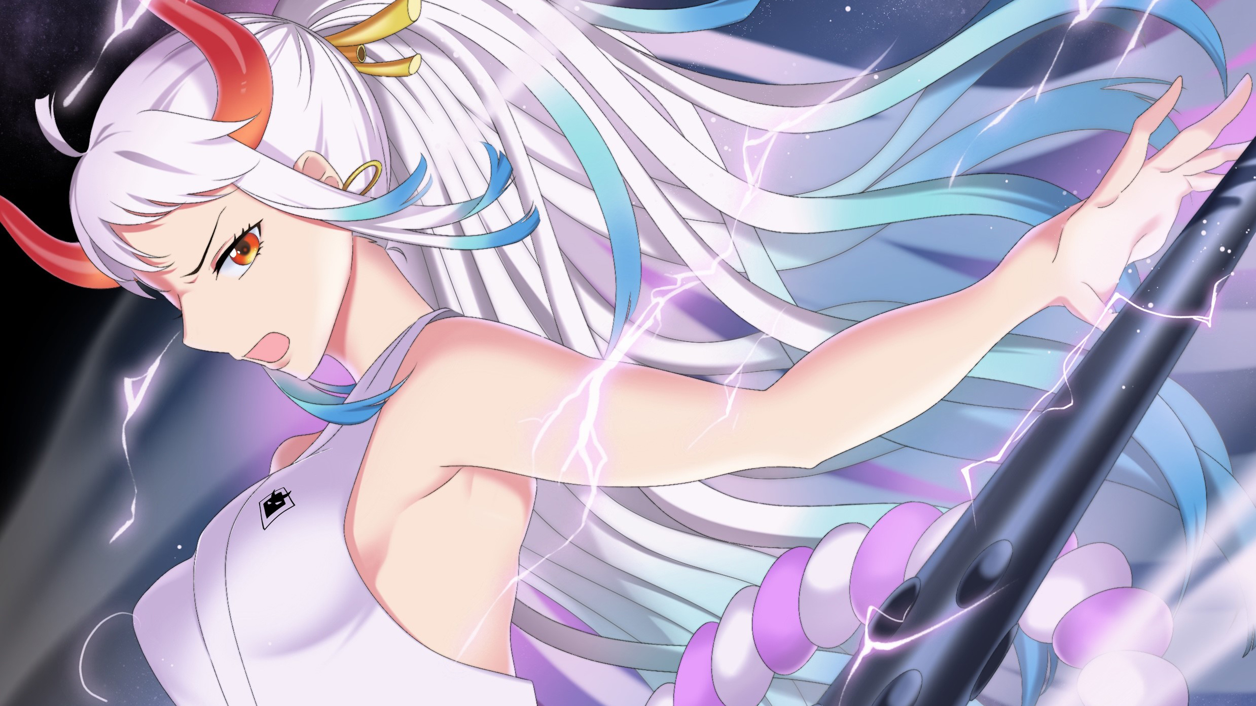 Long White Hair Yamato With Horns HD One Piece Wallpaper