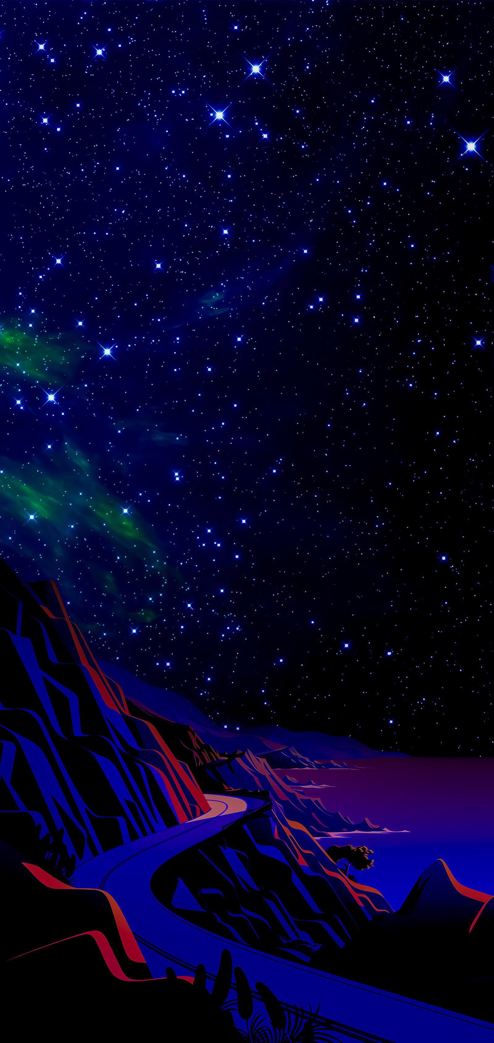 Wallpaper for iOS 17. Free Download. Beautiful Night Road