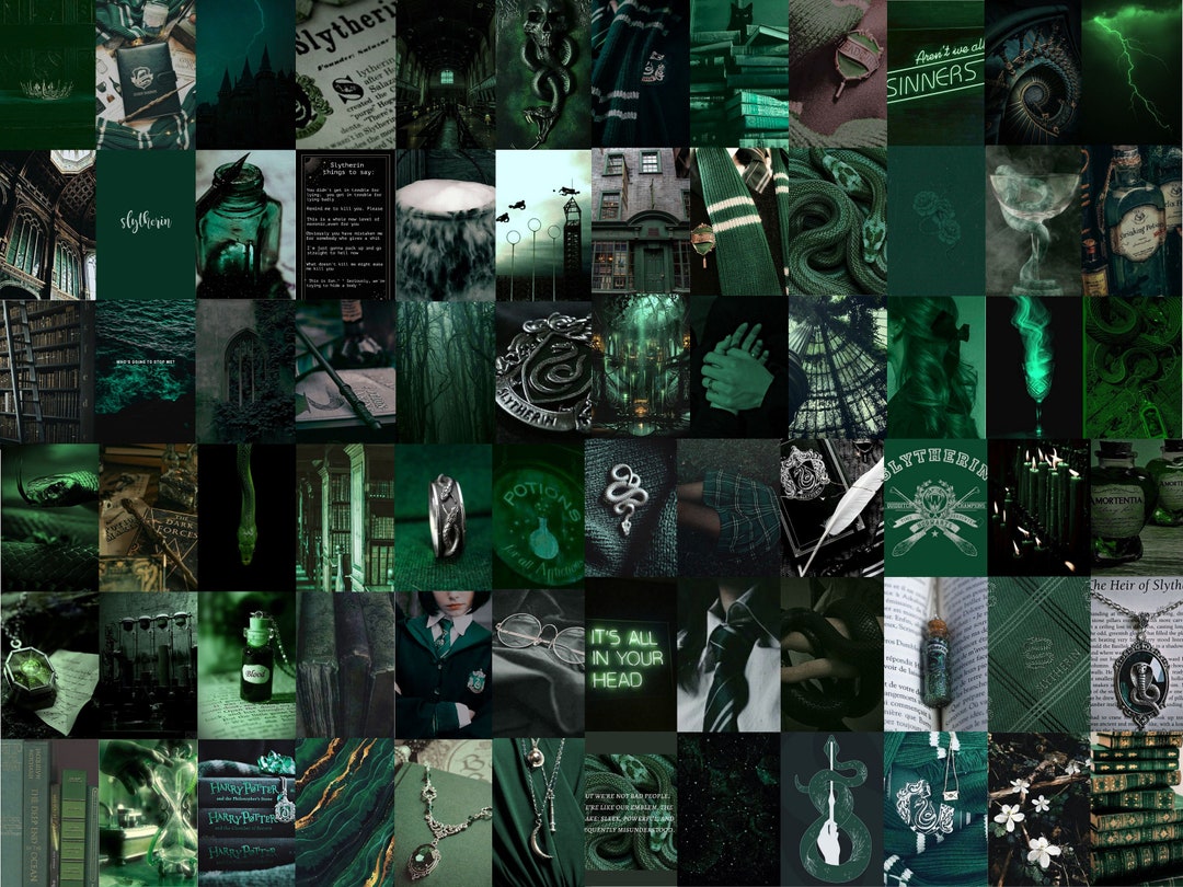 Slytherin Wizard Wall Collage Kit, Set of Magical Green Houses Aesthetic Photo Prints, Slytherin Wall Picture (digital Download)