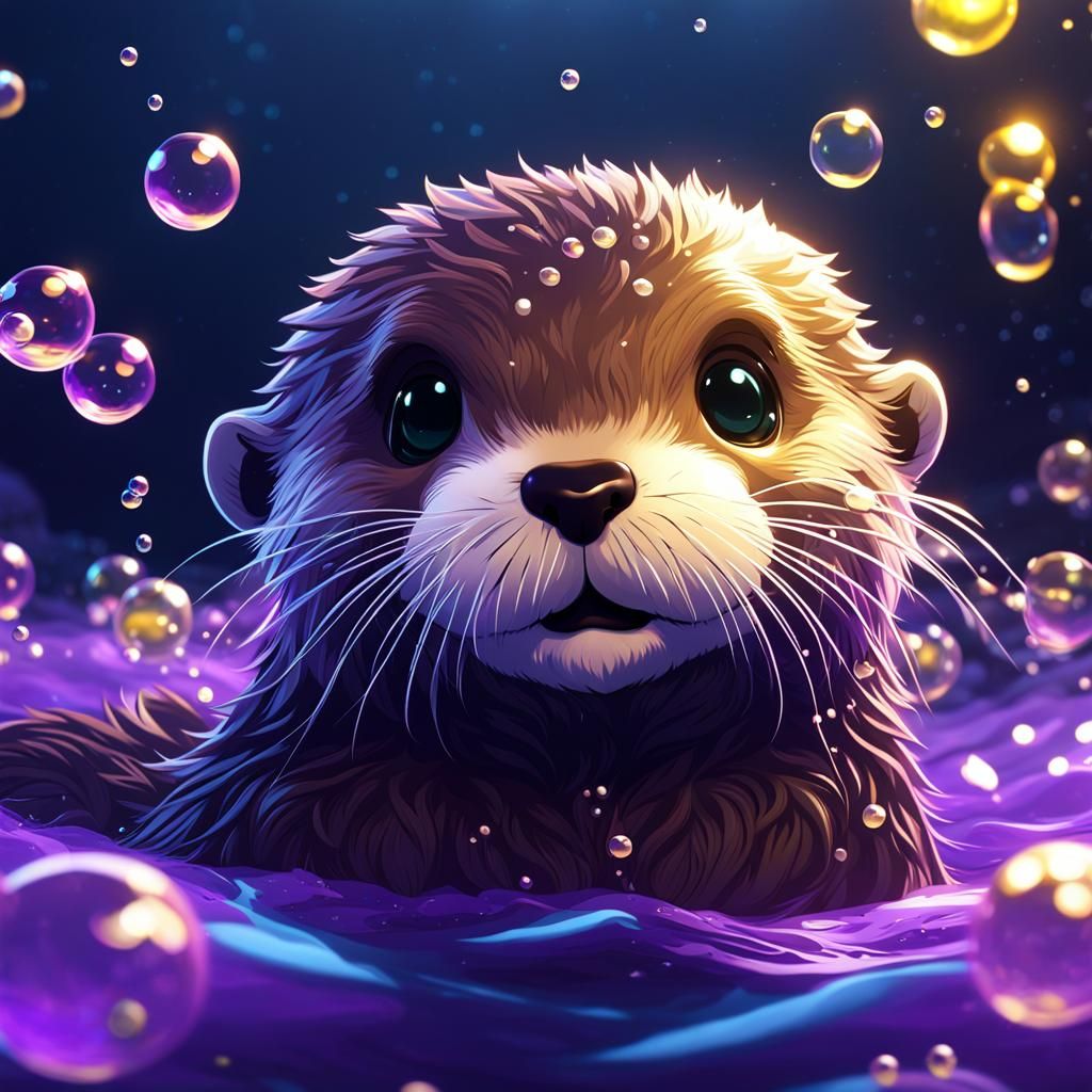 The Sweetest Otter Chibi Otter Swimming in a Bubb