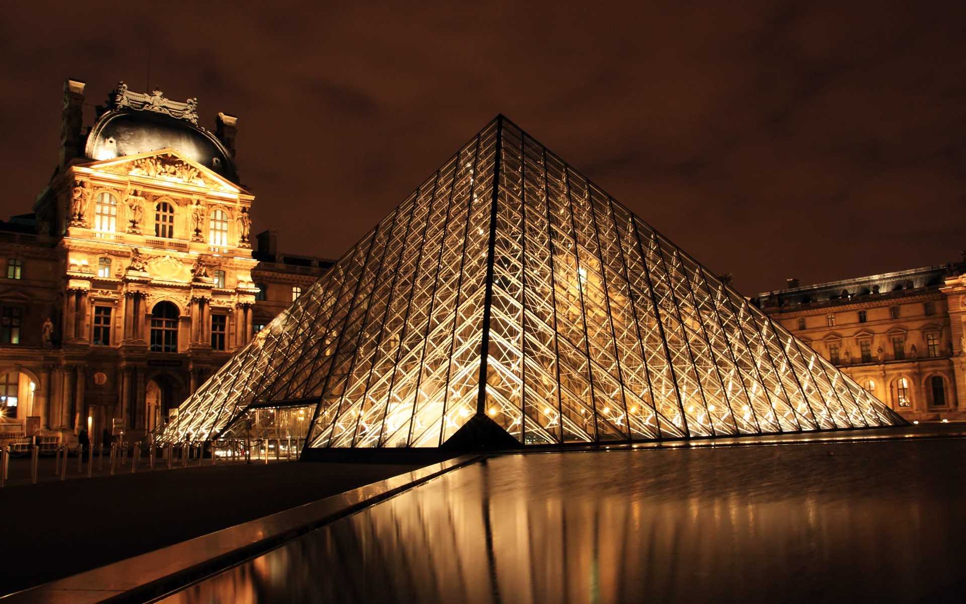 Phone wallpaper: The Louvre, Pyramid, Man Made, Building, France, Museum, Night, Paris, Reflection 773011