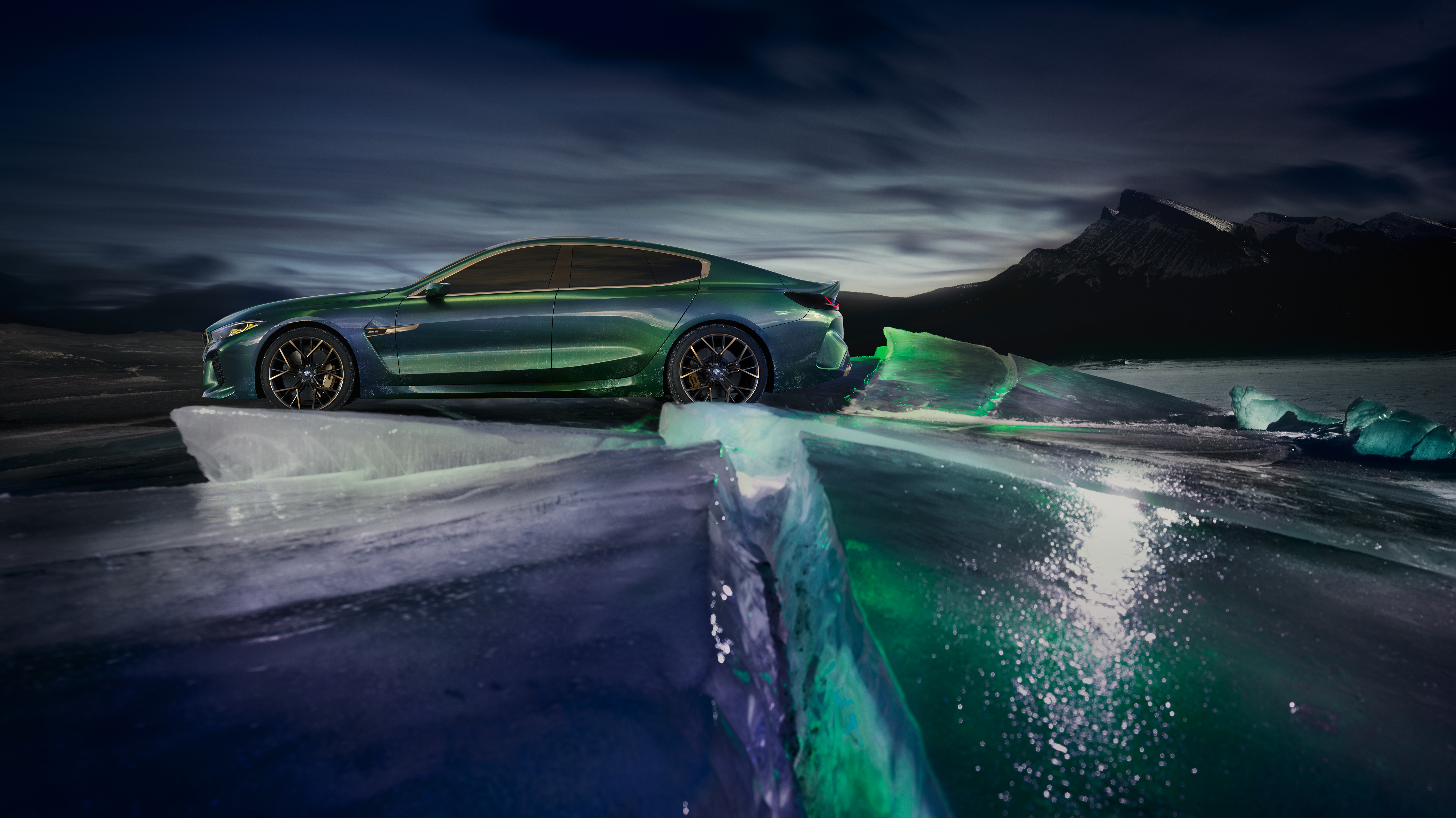 Stylish car BMW M8 Gran Coupe on ice Desktop wallpaper 1440x900