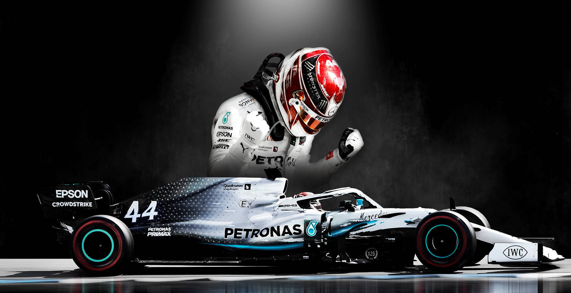 Download Lewis Hamilton F1 With His Racing Car Wallpaper