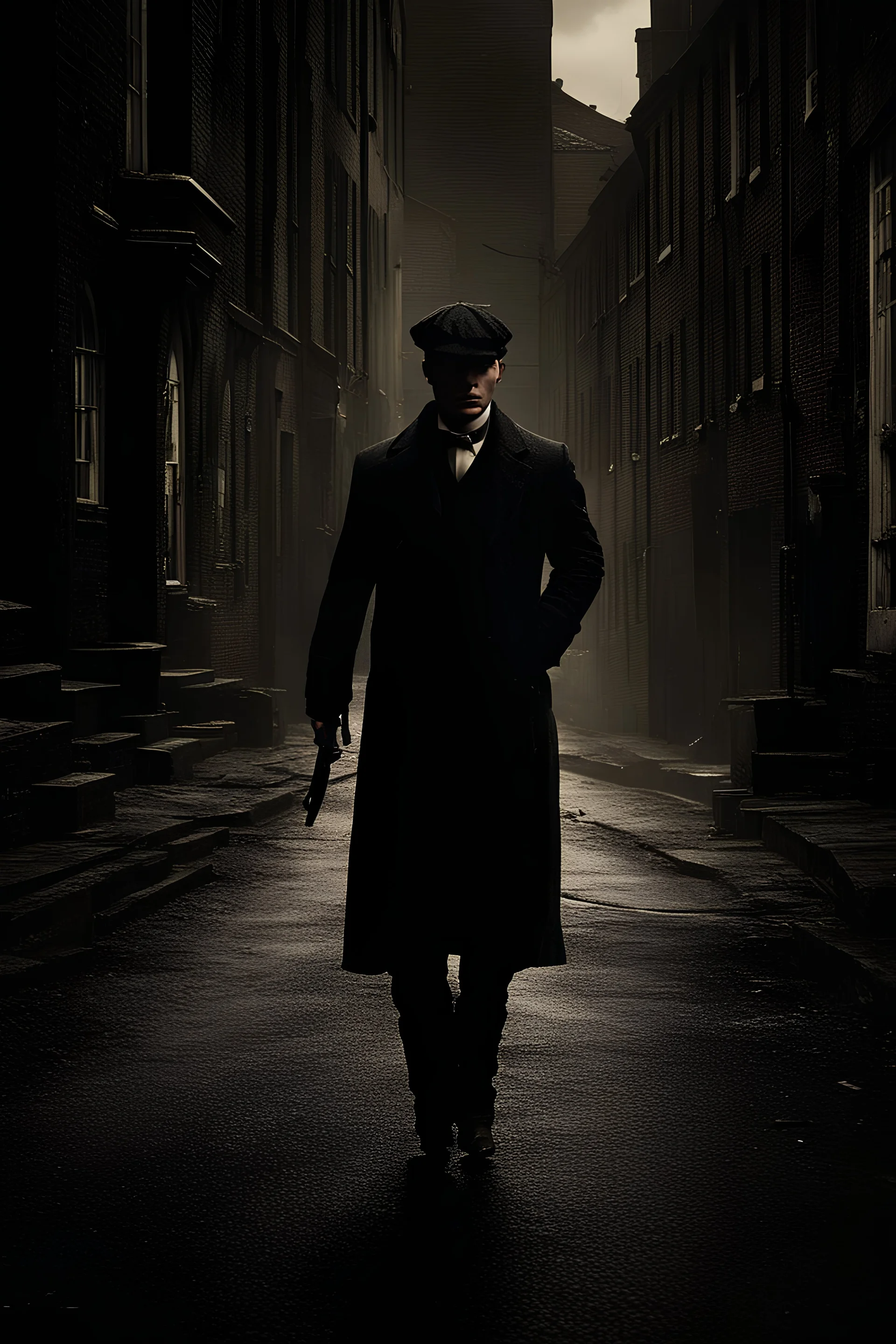 A dark street with tommy shelby walki