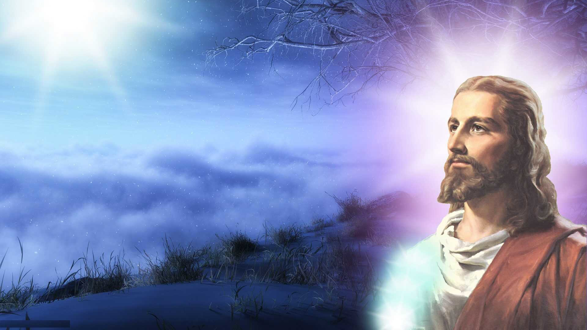 Jesus In Blue Purple Sky Background HD Jesus Wallpaper