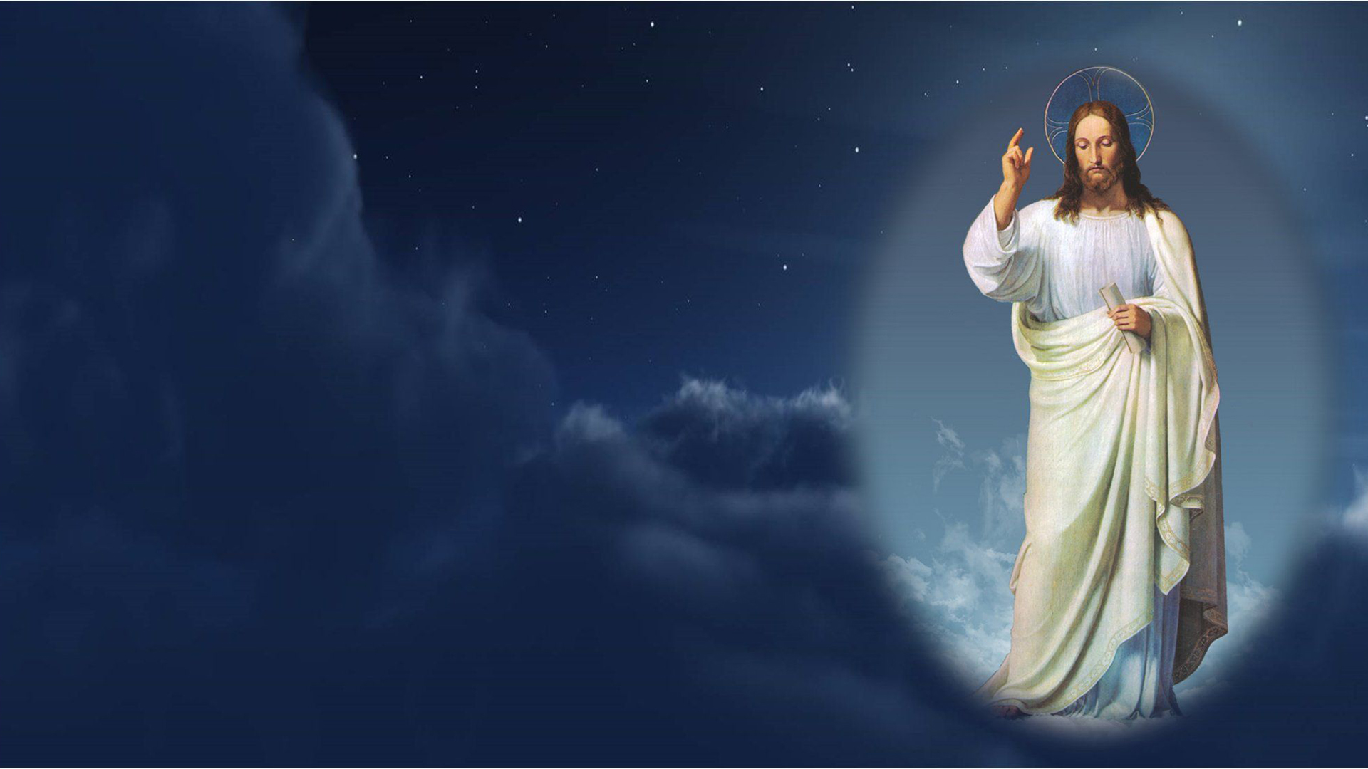Jesus Christ With Background Of Blue Sky Clouds And Stars HD Jesus Wallpaper