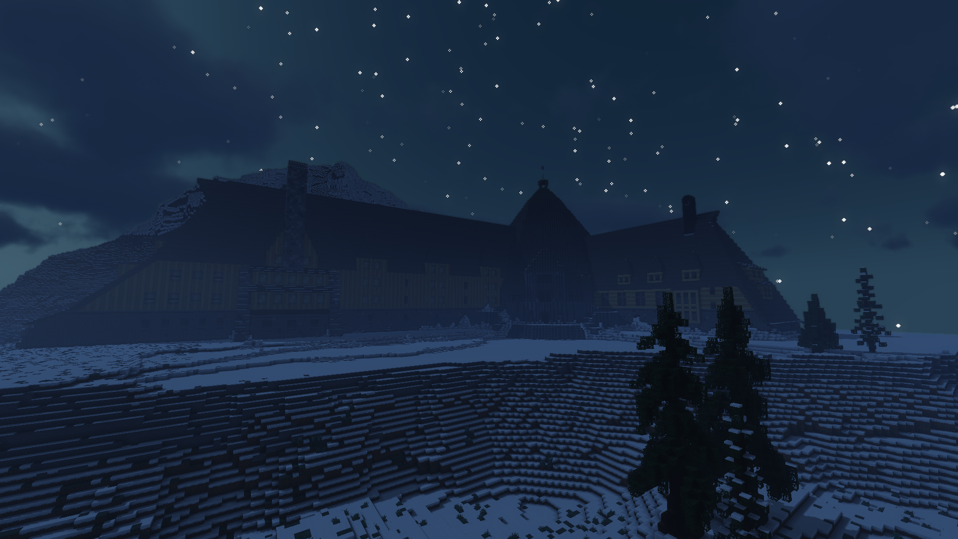 Overlook Hotel from The Shining after blizzard