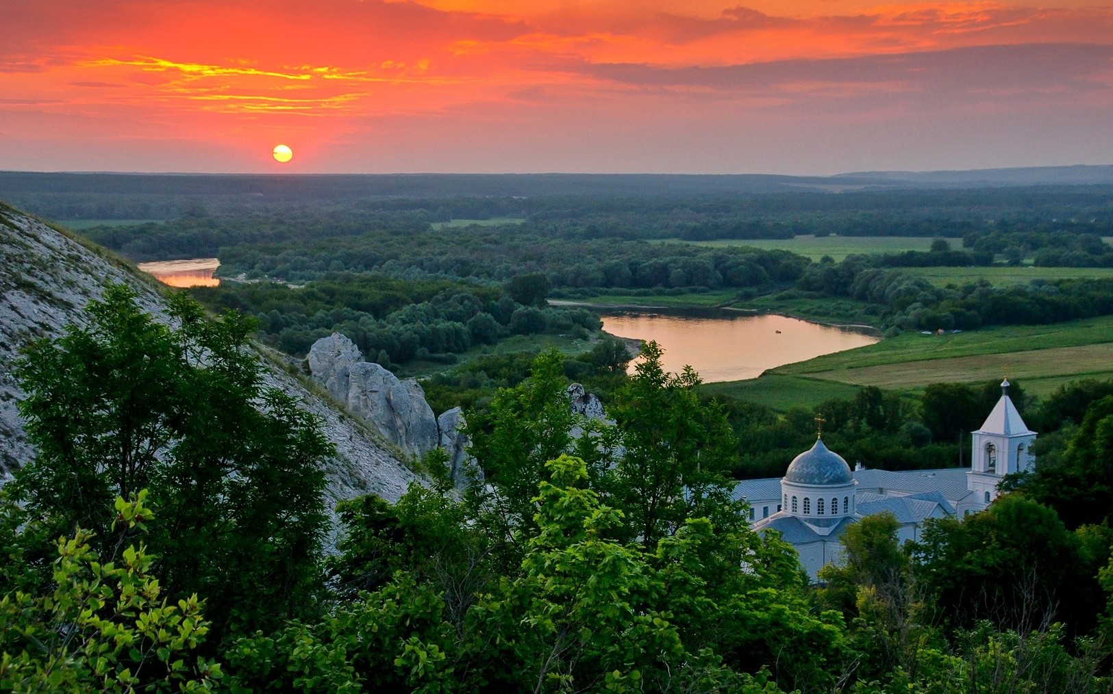 nature, Landscape, Summer, Sunset, Forest, Russia, Temple, Trees, Sky, River, Valley Wallpaper HD / Desktop and Mobile Background