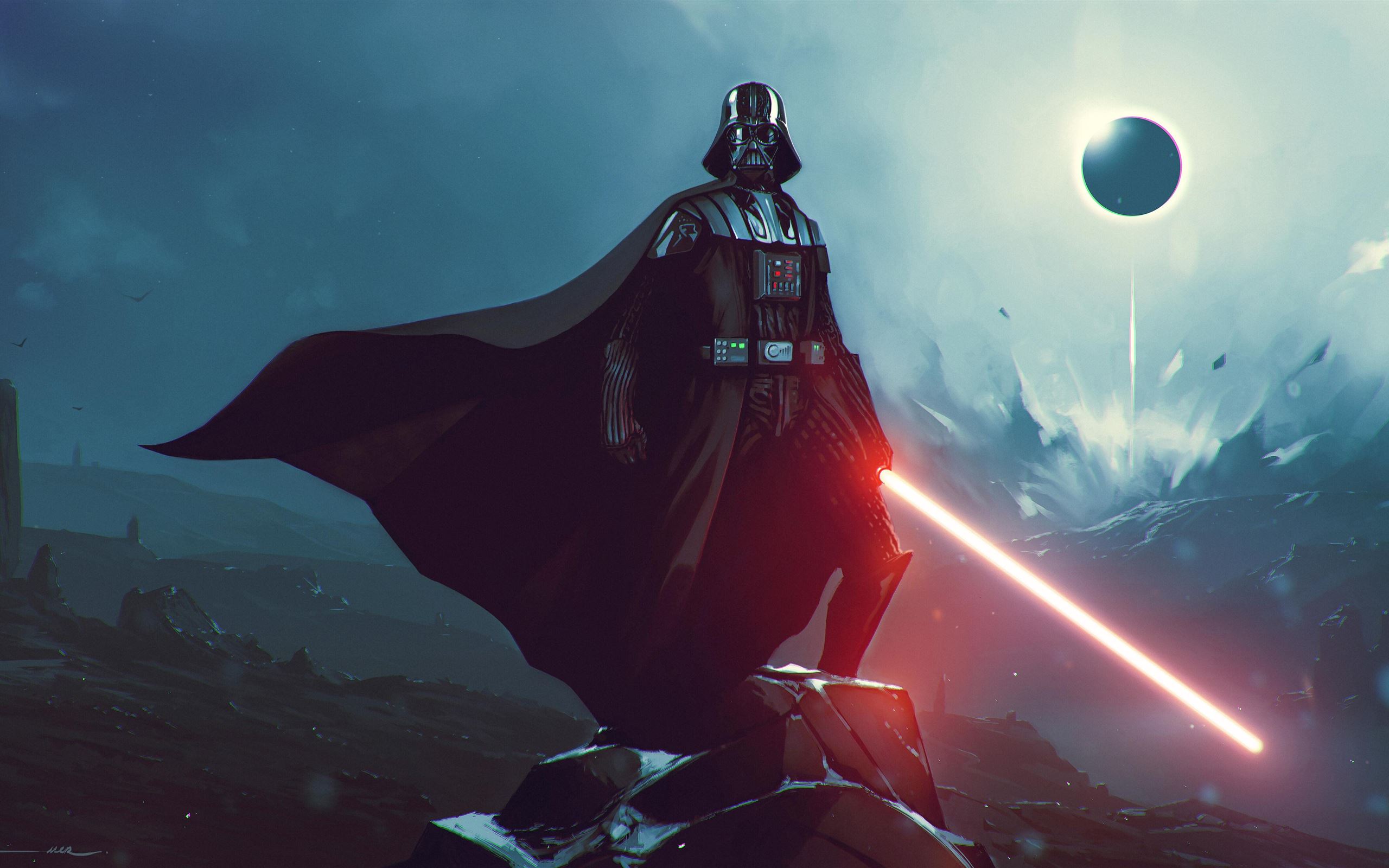 darth vader with a red lightsaber 8k MacBook Air Wallpaper Download