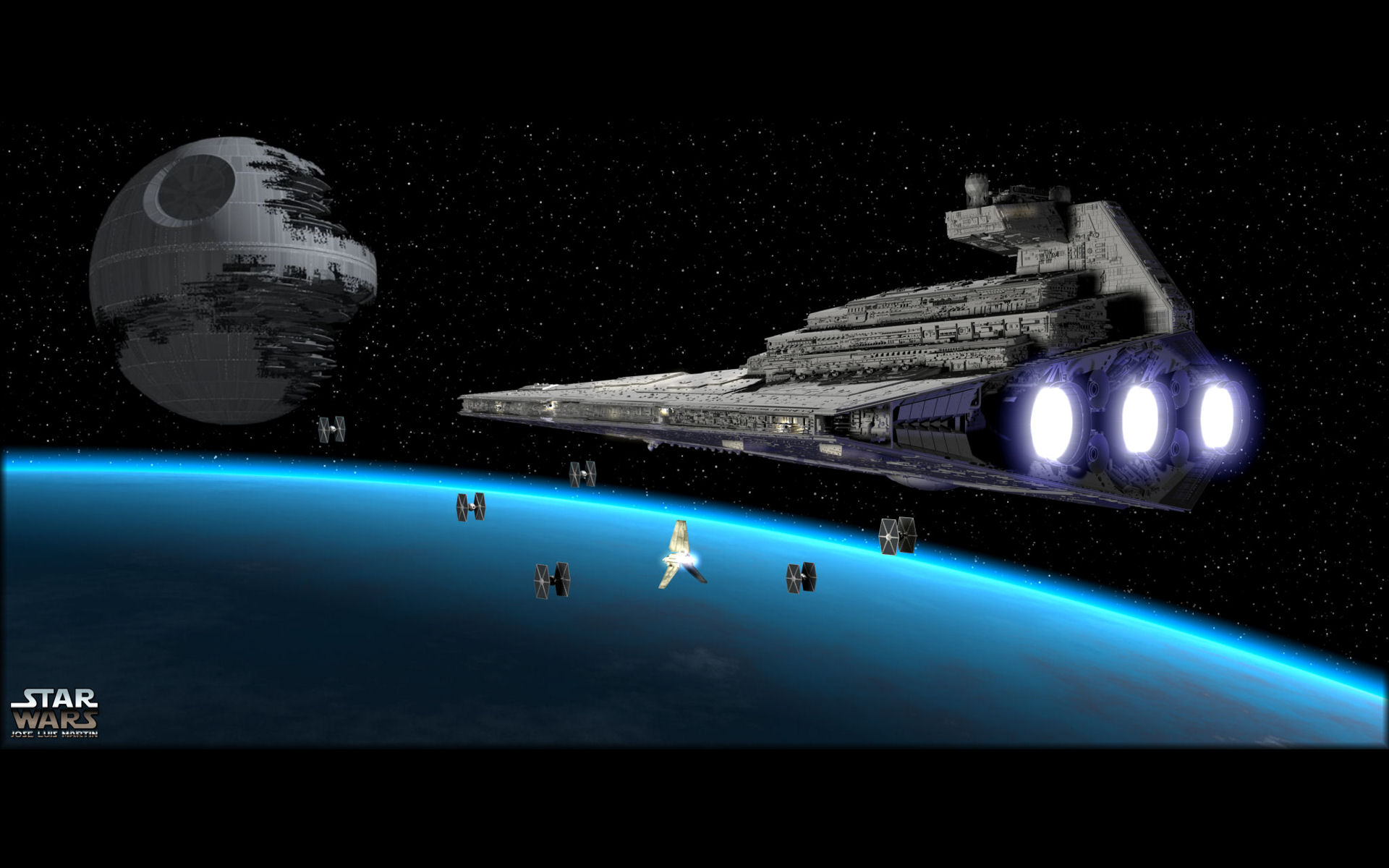 Epic Star Wars HD Wallpaper: TIE Fighters, Star Destroyer & Death Star by Jose Luis Martin