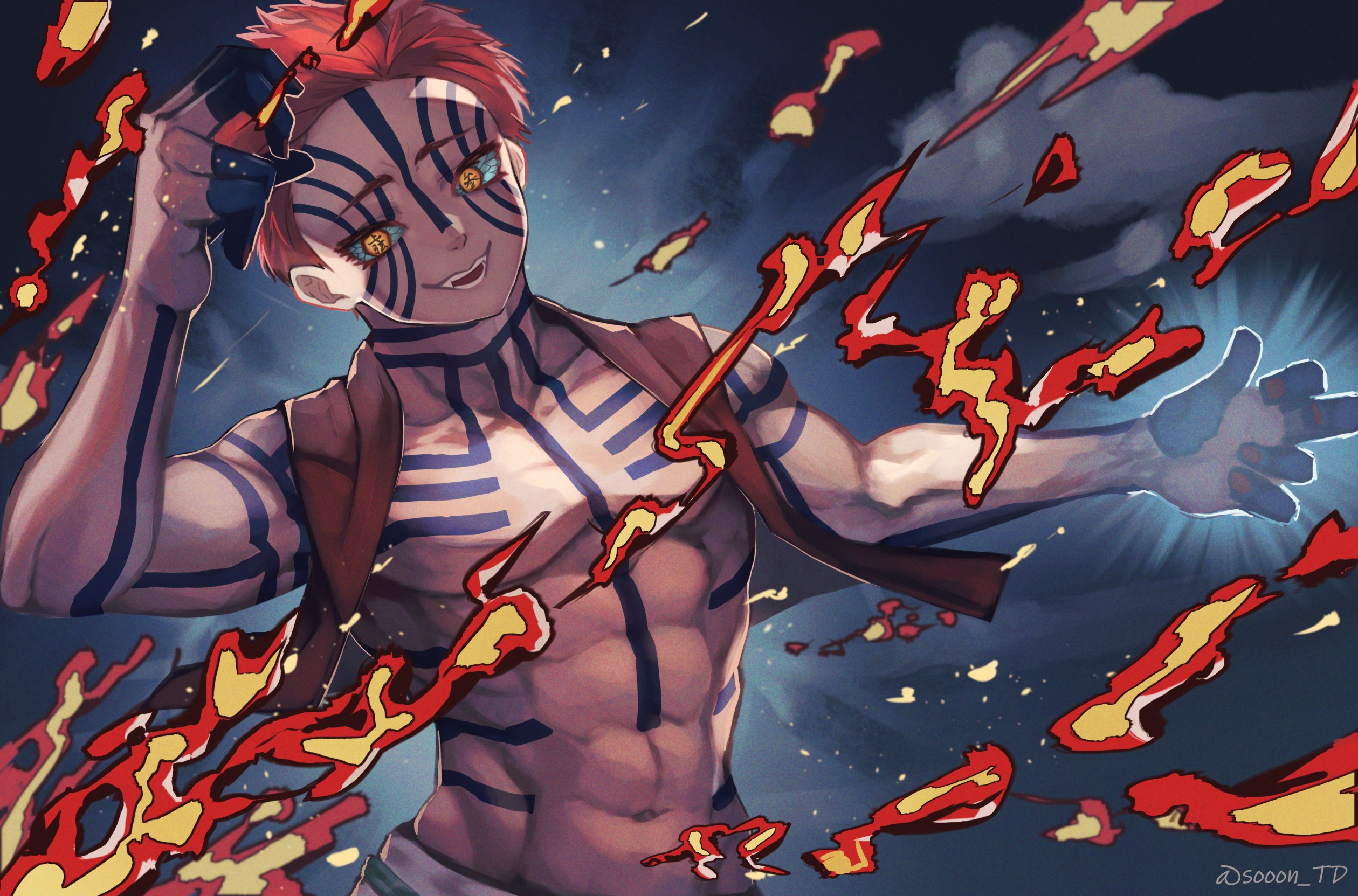 Akaza Unleashed: HD Demon Slayer Wallpaper from Kimetsu no Yaiba