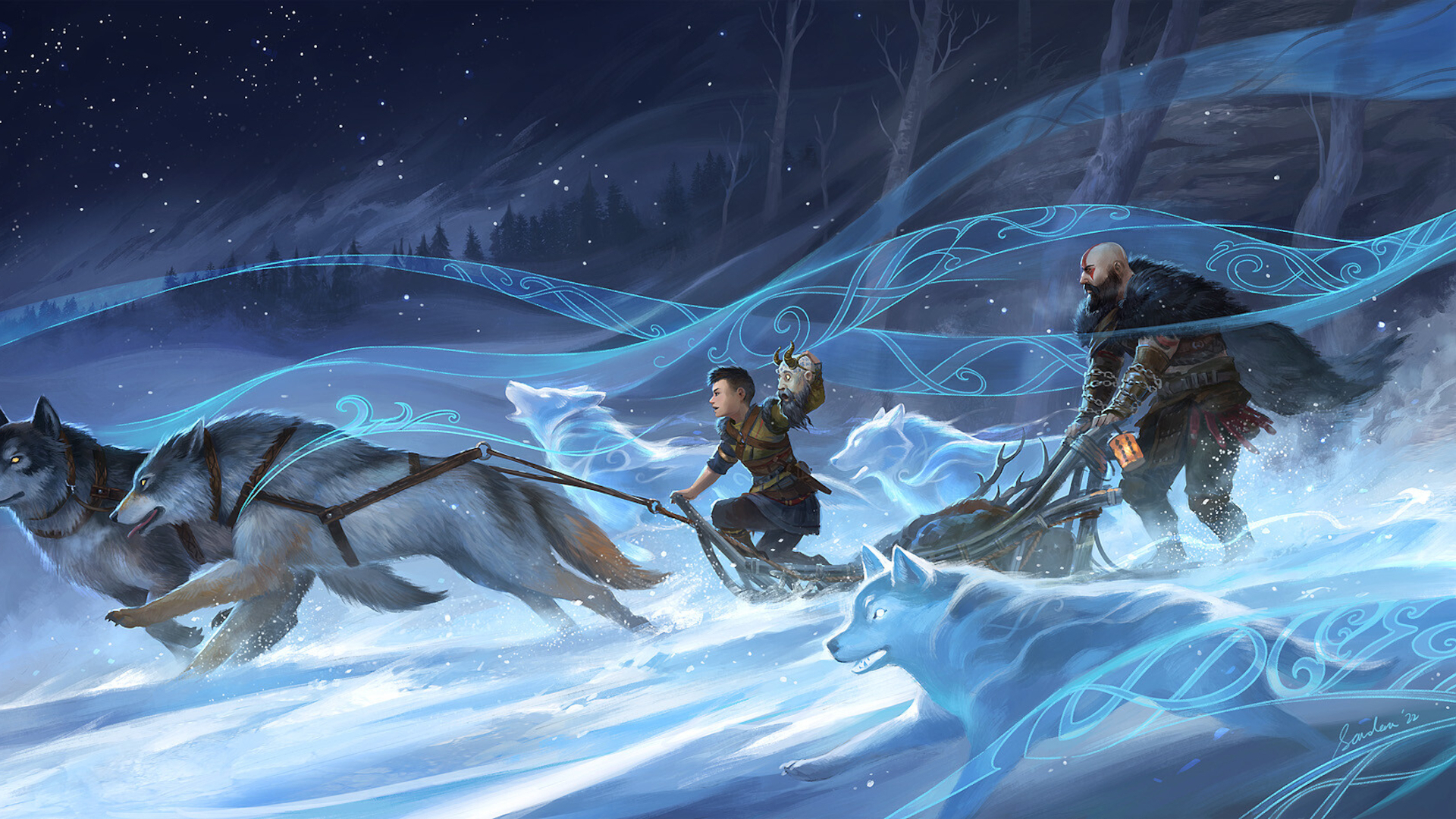 Atreus And Kratos Art HD God Of War Ragnarok Wallpaper