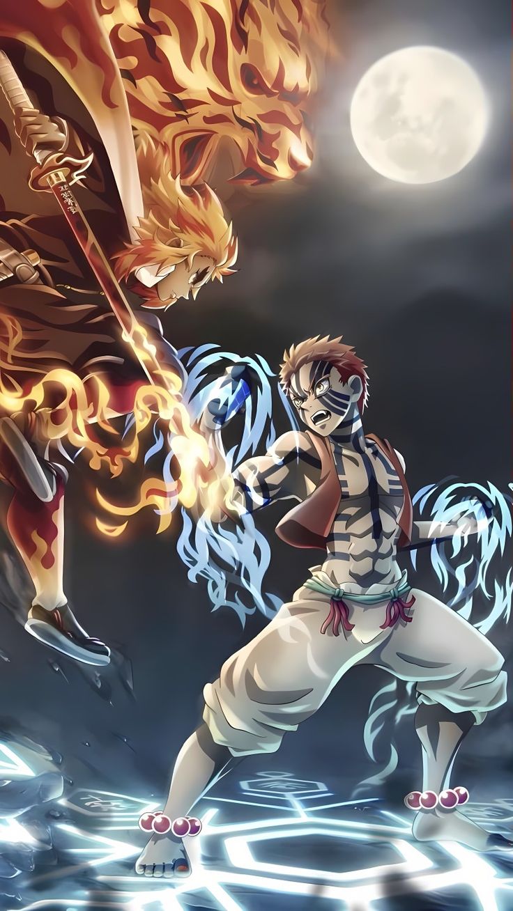 Wallpaper Akaza vs Rengoku Kimetsu no Yaiba HD