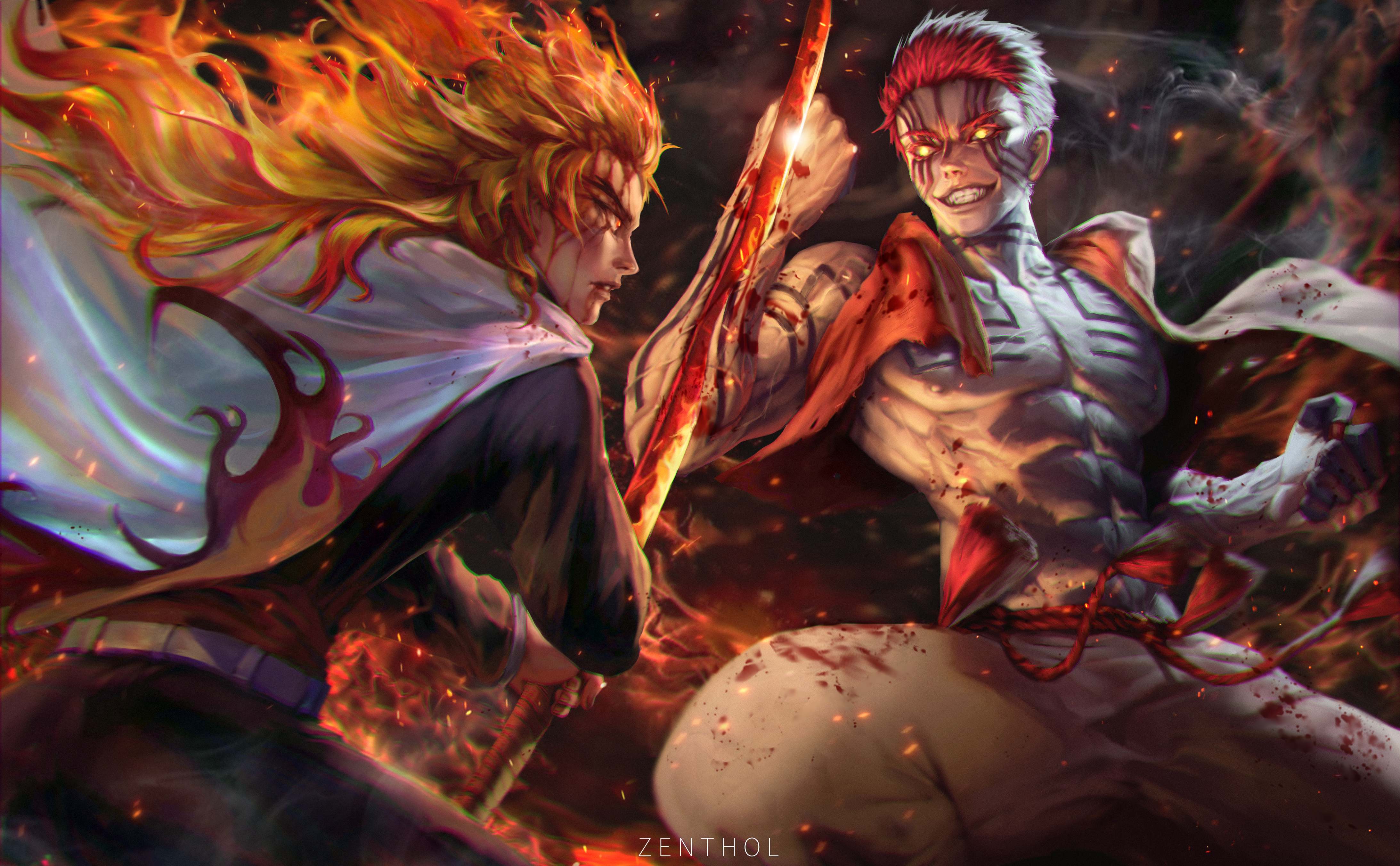 My fanart of Rengoku vs Akaza