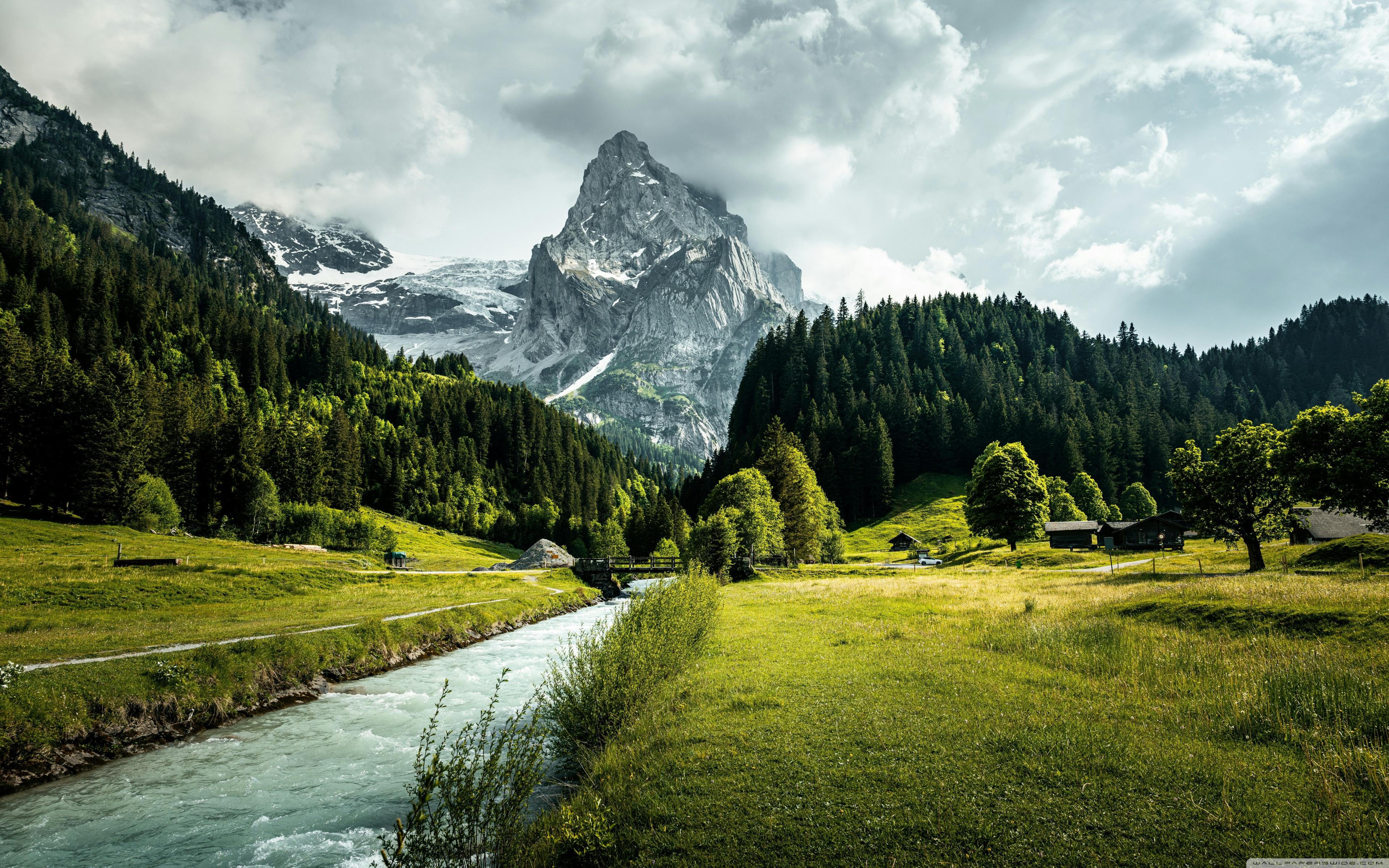 Mountain, Stream, Creek, Nature, Scenery, Overcast, Landscape 4K UHD Wallpaper for UltraHD Desktop and TV, Widescreen and UltraWide Display, Dual Monitor, Smartphone and Tablet Devices