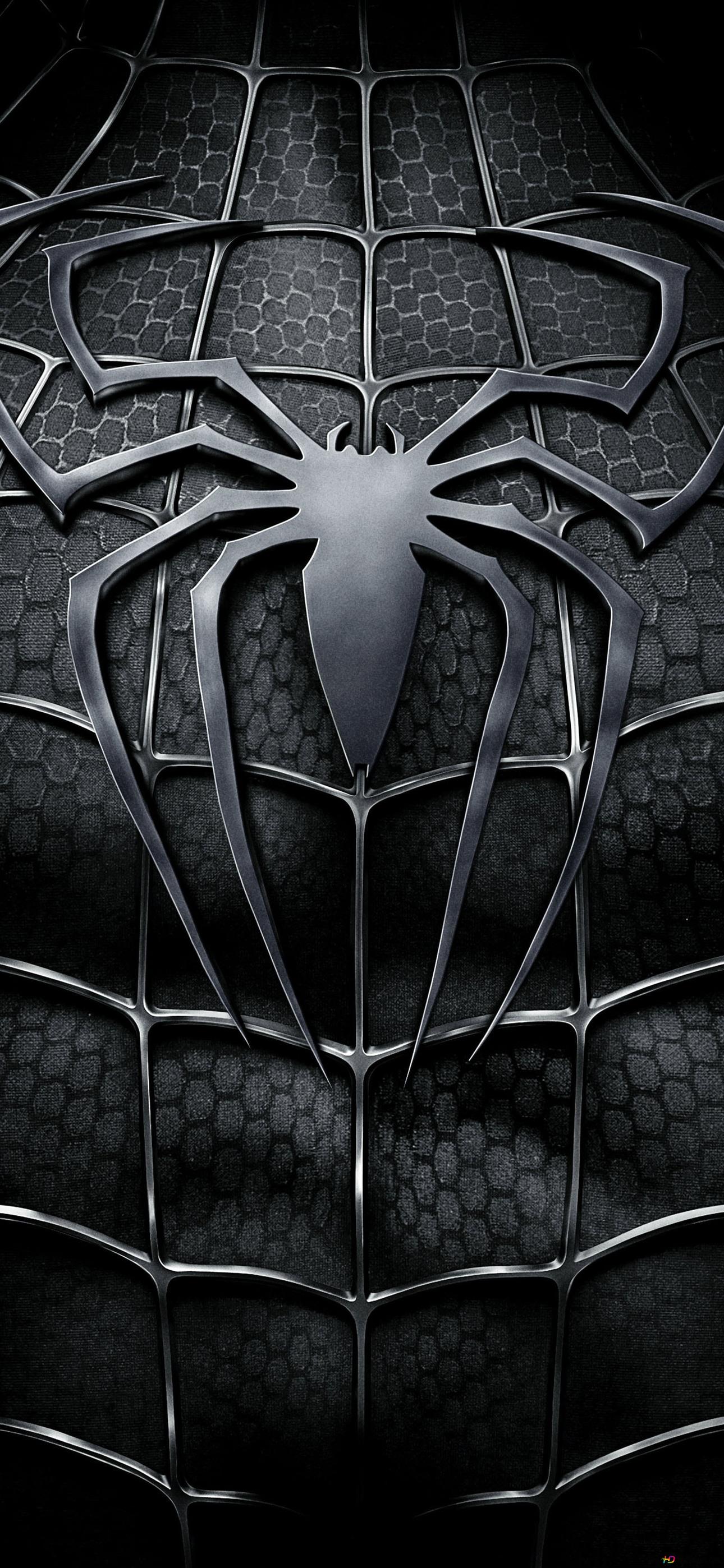 Black spider logo on spiderman costume 2K wallpaper download