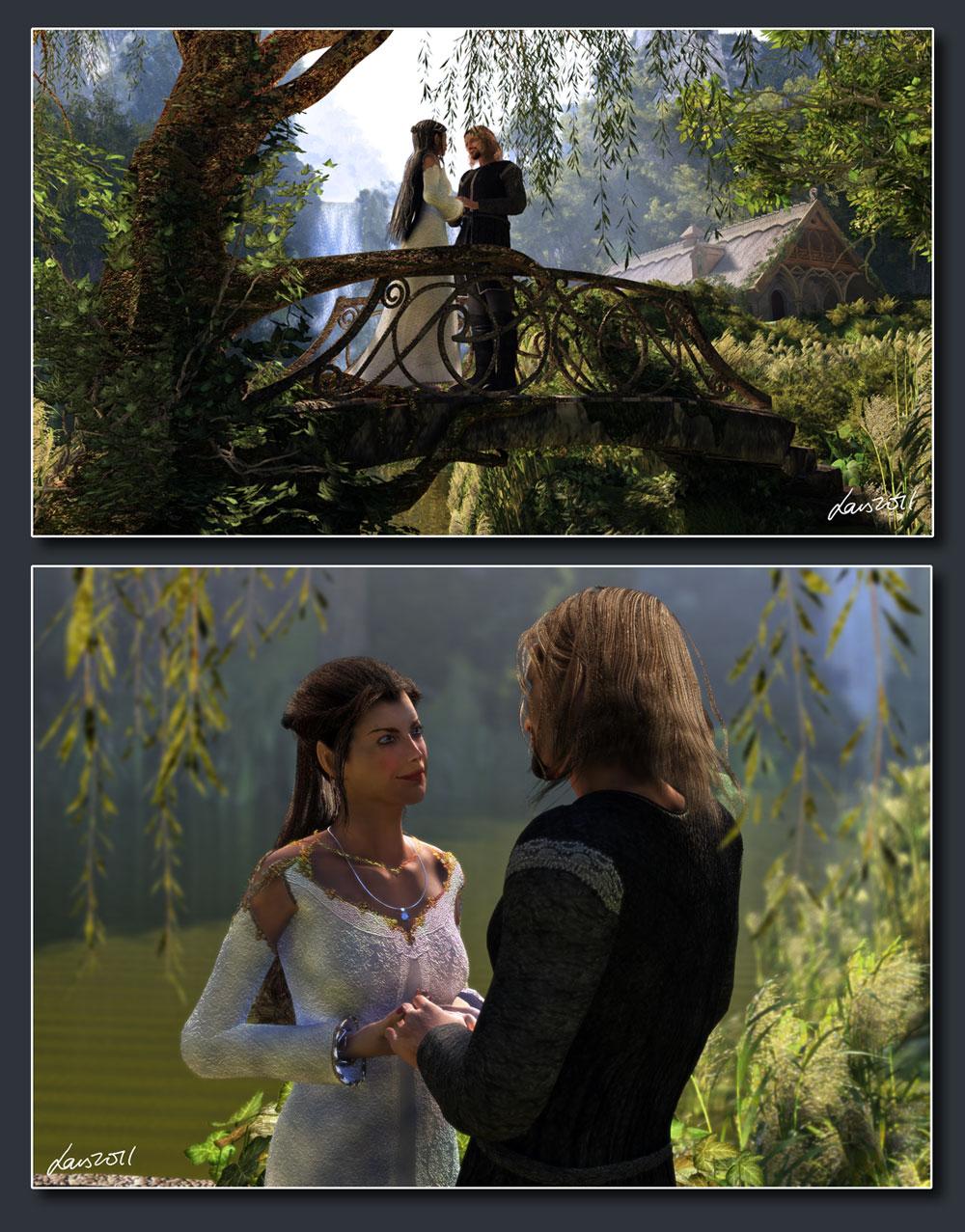 Arwen & Aragorn 1: Romance on the Bridge (detail)