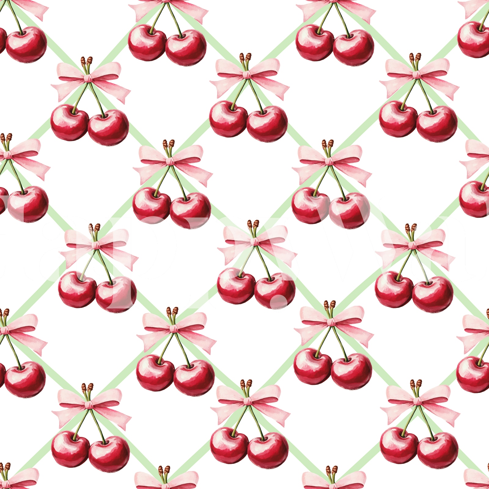 Vintage Cherry Bow Delight Wallpaper
