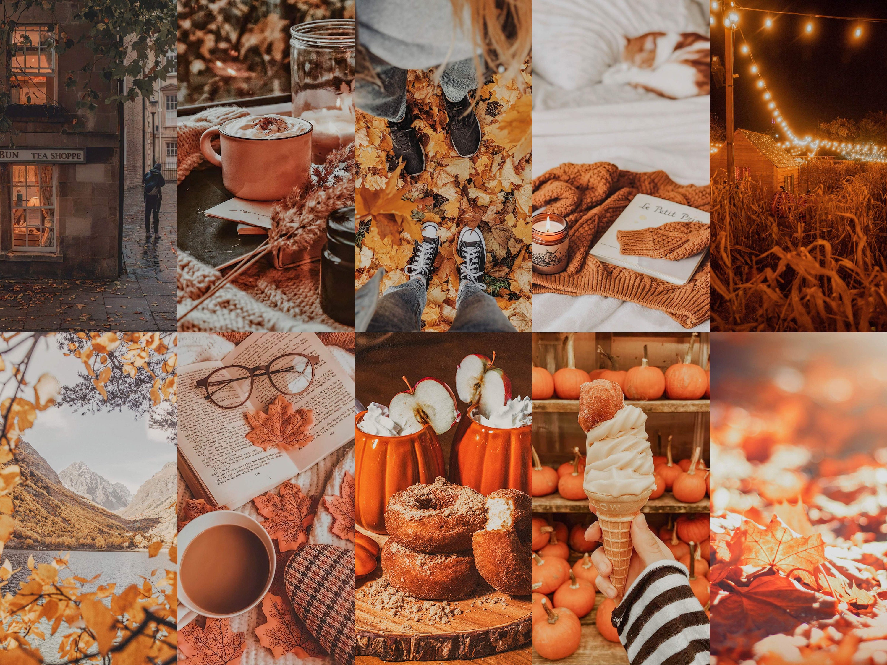 Pcs Cozy Autumn Wall Collage Kit, Fall Aesthetic, Soft Orange & Brown Aesthetic, DIGITAL Prints, Aesthetic Room Decor