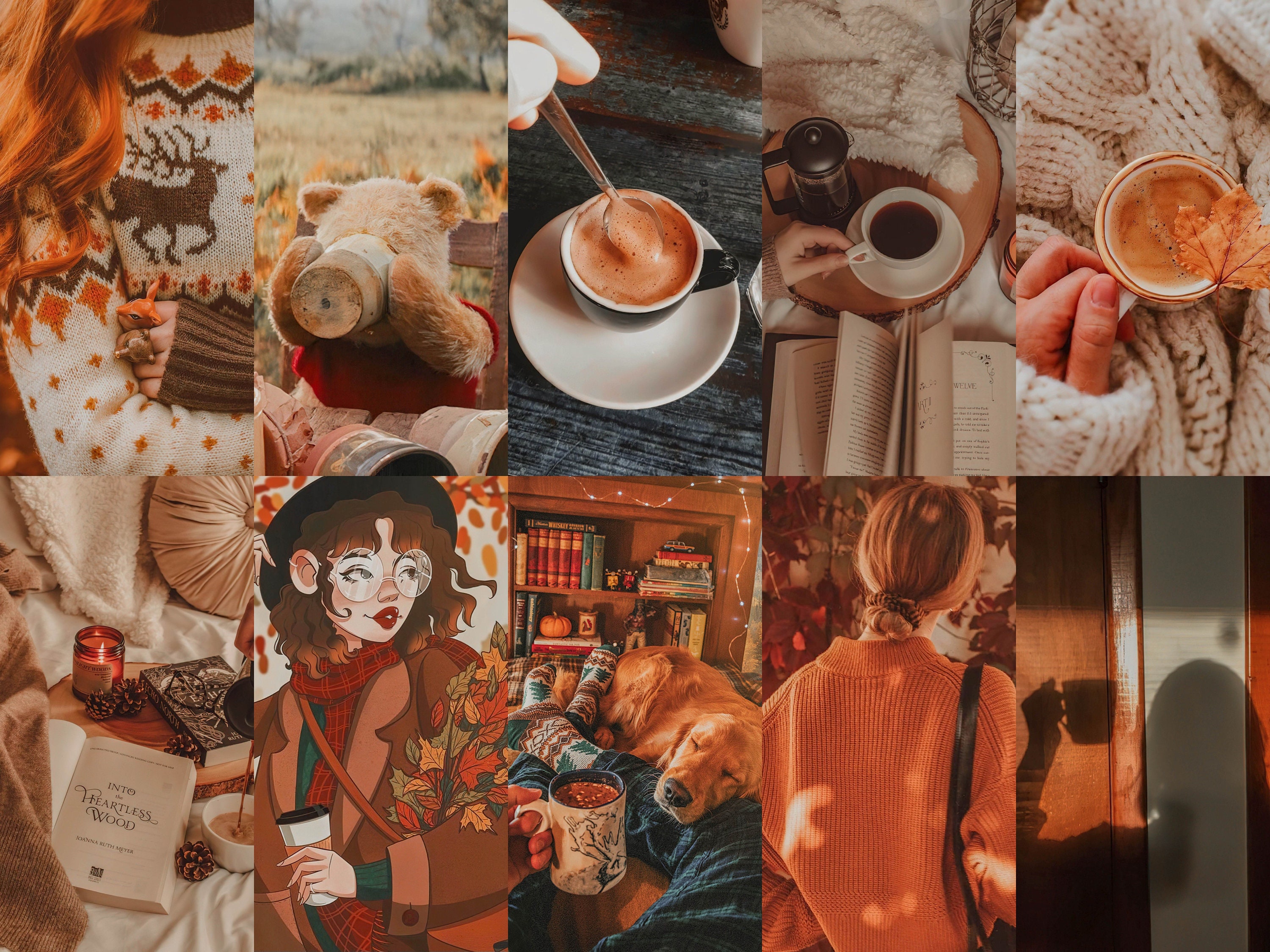 Pcs Cozy Autumn Wall Collage Kit, Fall Aesthetic, Soft Orange & Brown Aesthetic, DIGITAL Prints, Aesthetic Room Decor