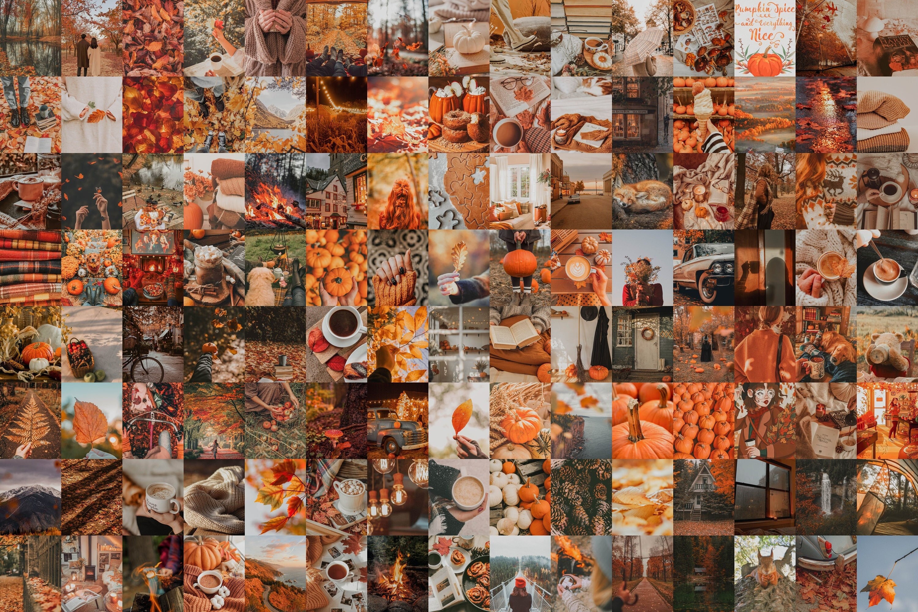 Pcs Cozy Autumn Wall Collage Kit, Fall Aesthetic, Soft Orange & Brown Aesthetic, DIGITAL Prints, Aesthetic Room Decor