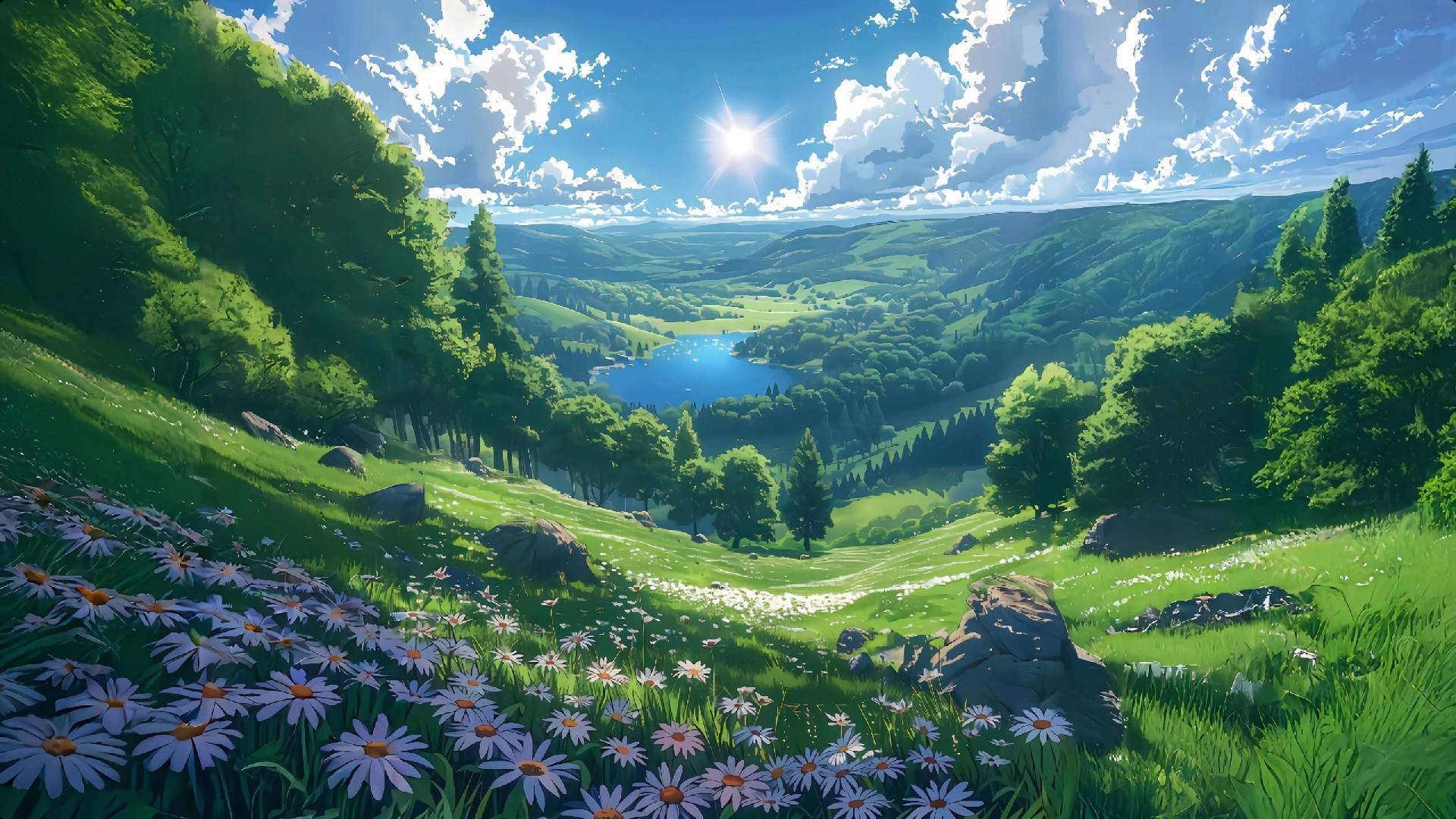 Anime Meadow Bliss: A Serene Landscape