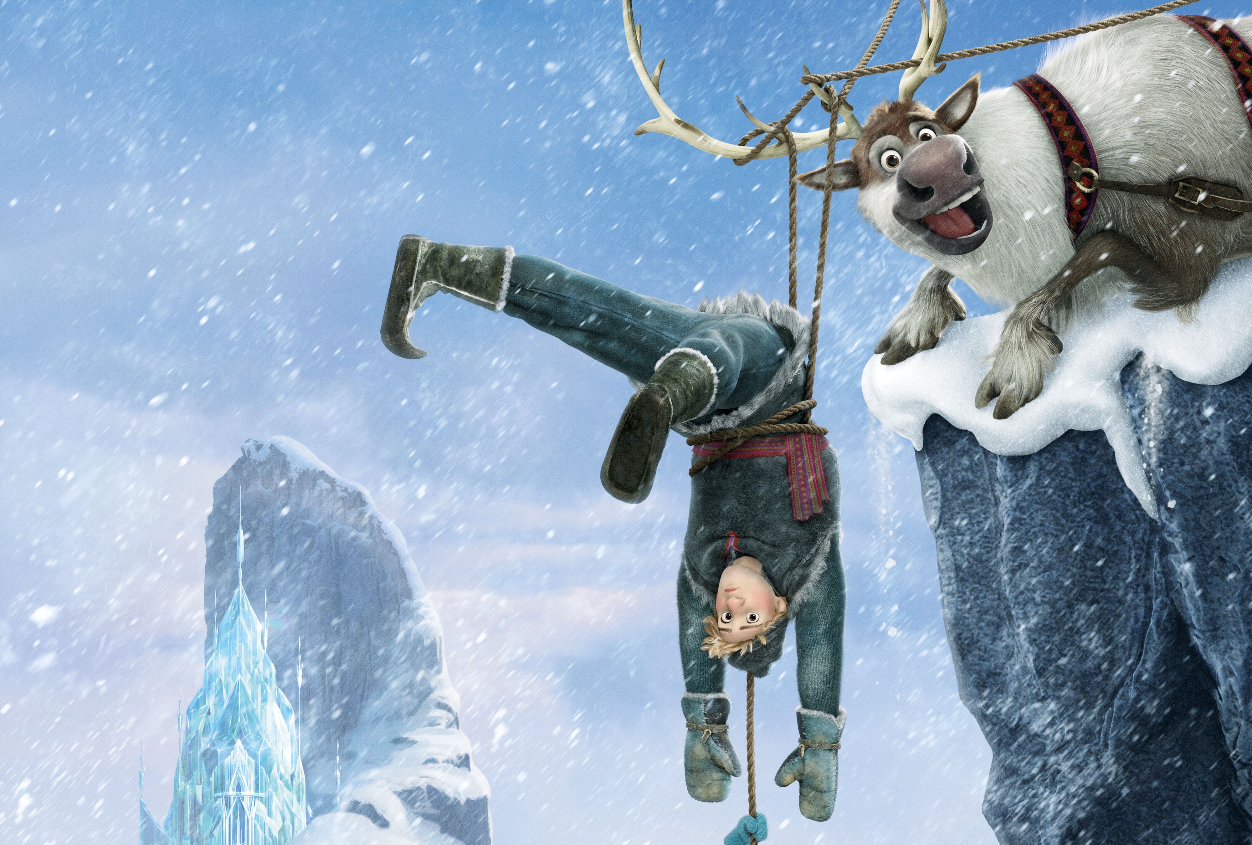 Frozen Adventures: 4K Ultra HD Wallpaper of Sven and Kristoff