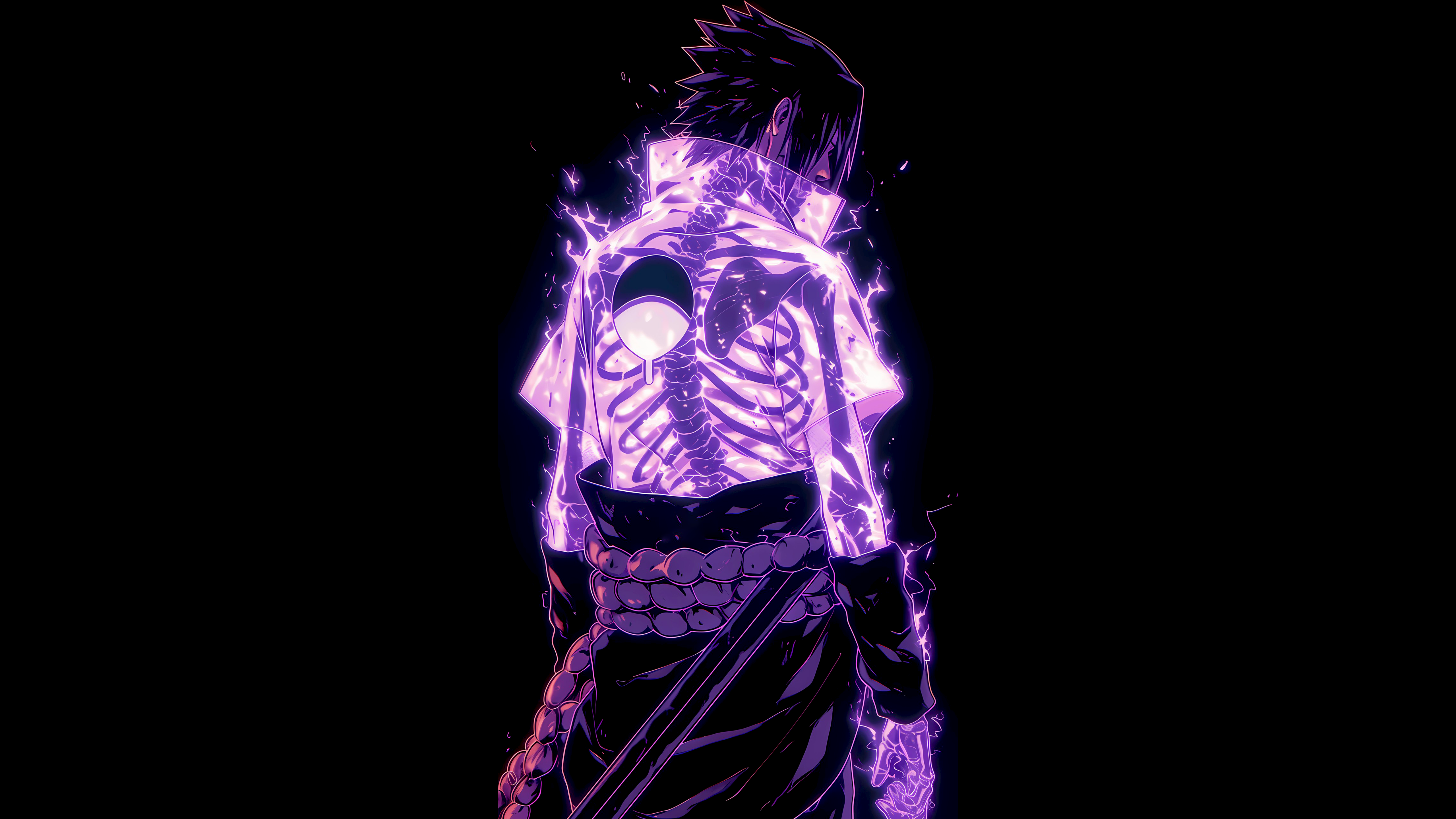 Sasuke Uchiha Wallpaper 4K, Neon glow, Black background