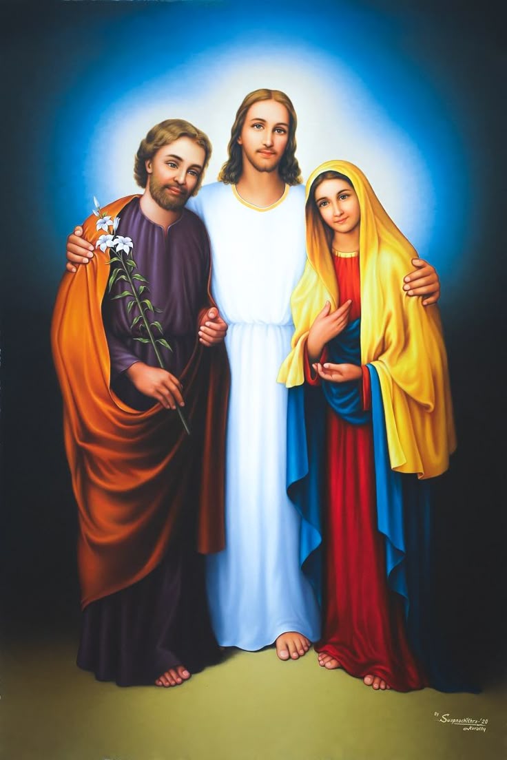 Jesus Holding together St. Joseph and Holy Mary, HD Image Wallpaper