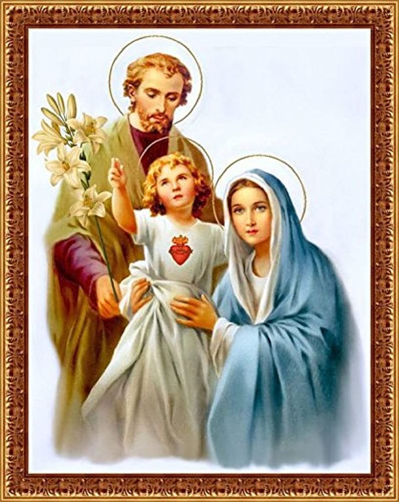 SHARON UV Digital Mother Mary and Baby Jesus Holy Family Photo Computerized Printed with Glossy Golden