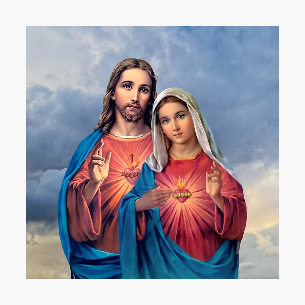 Twin Hearts very close together (Jesus and Mary) sky background Art Board Print