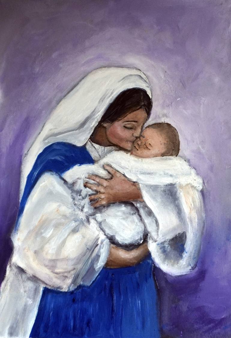 Mary and Baby Jesus Nativity Painting by Katy Hawkins Art. Saatchi Art Denmark
