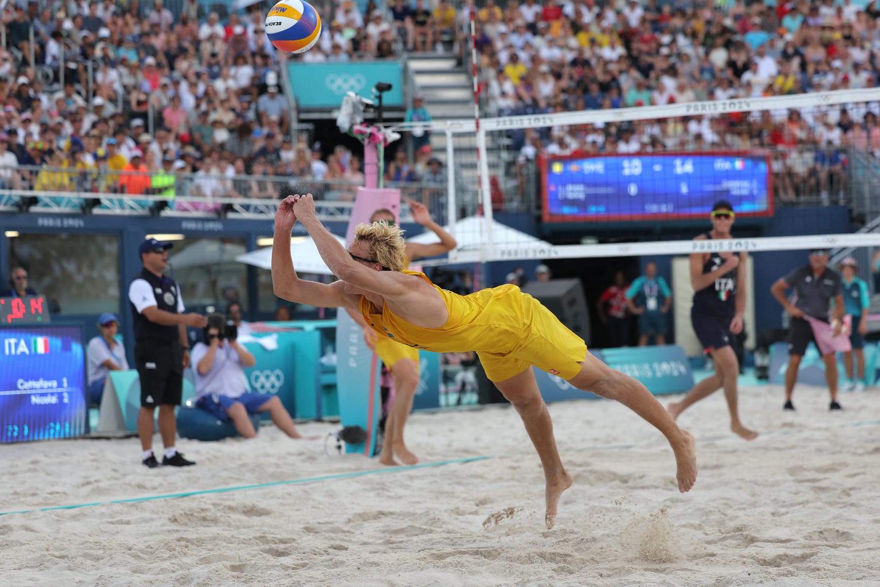 intense beach volleyball photo from the 2024 Paris Olympics