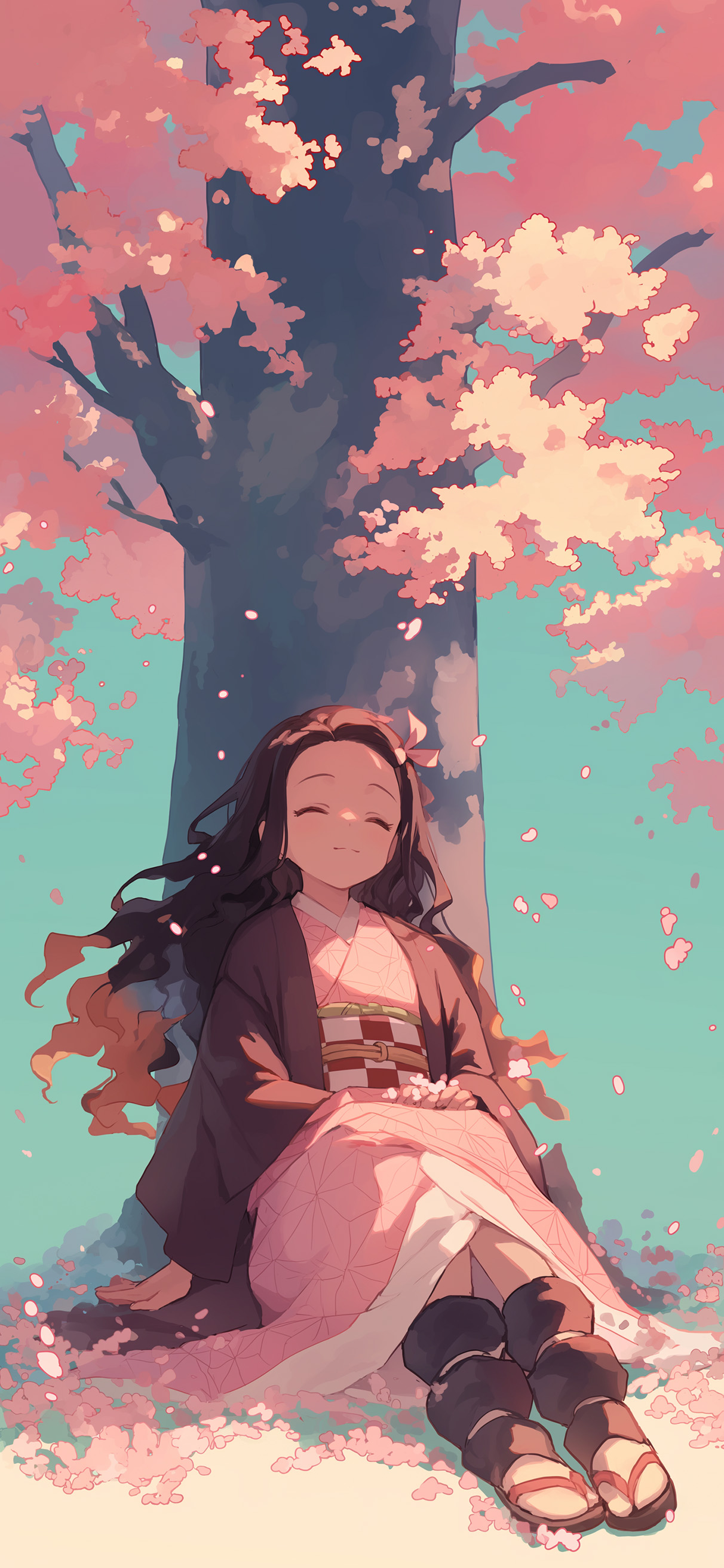 Nezuko Demon Slayer Under Sakura Tree Wallpaper