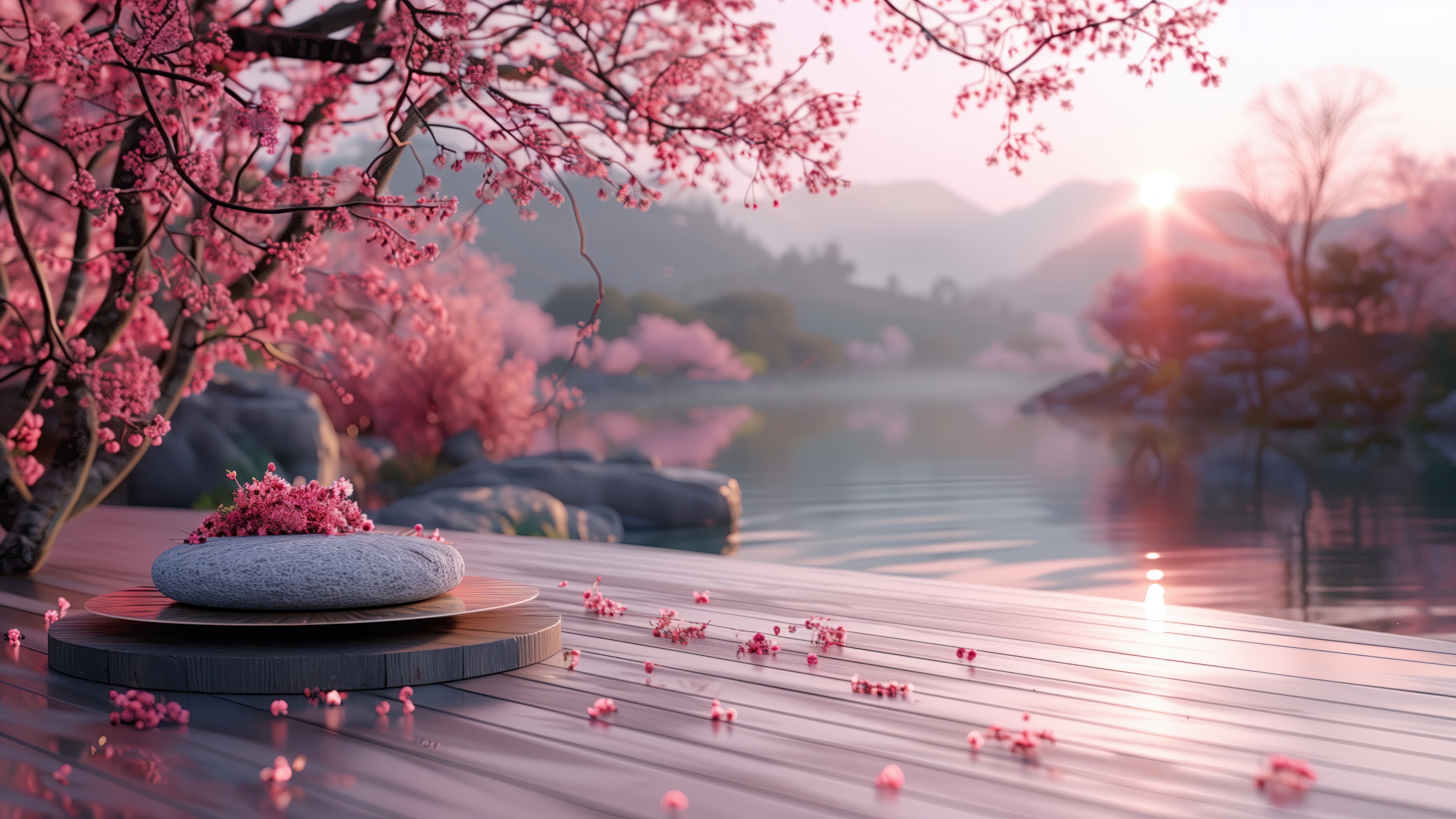 Blossom Wallpaper 4K, Tranquil water