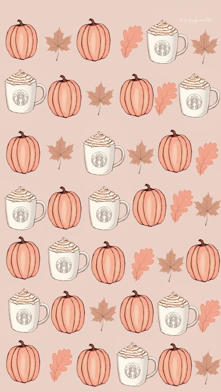 Pink Thanksgiving Wallpaper with Pumpkins and Maple Leaves