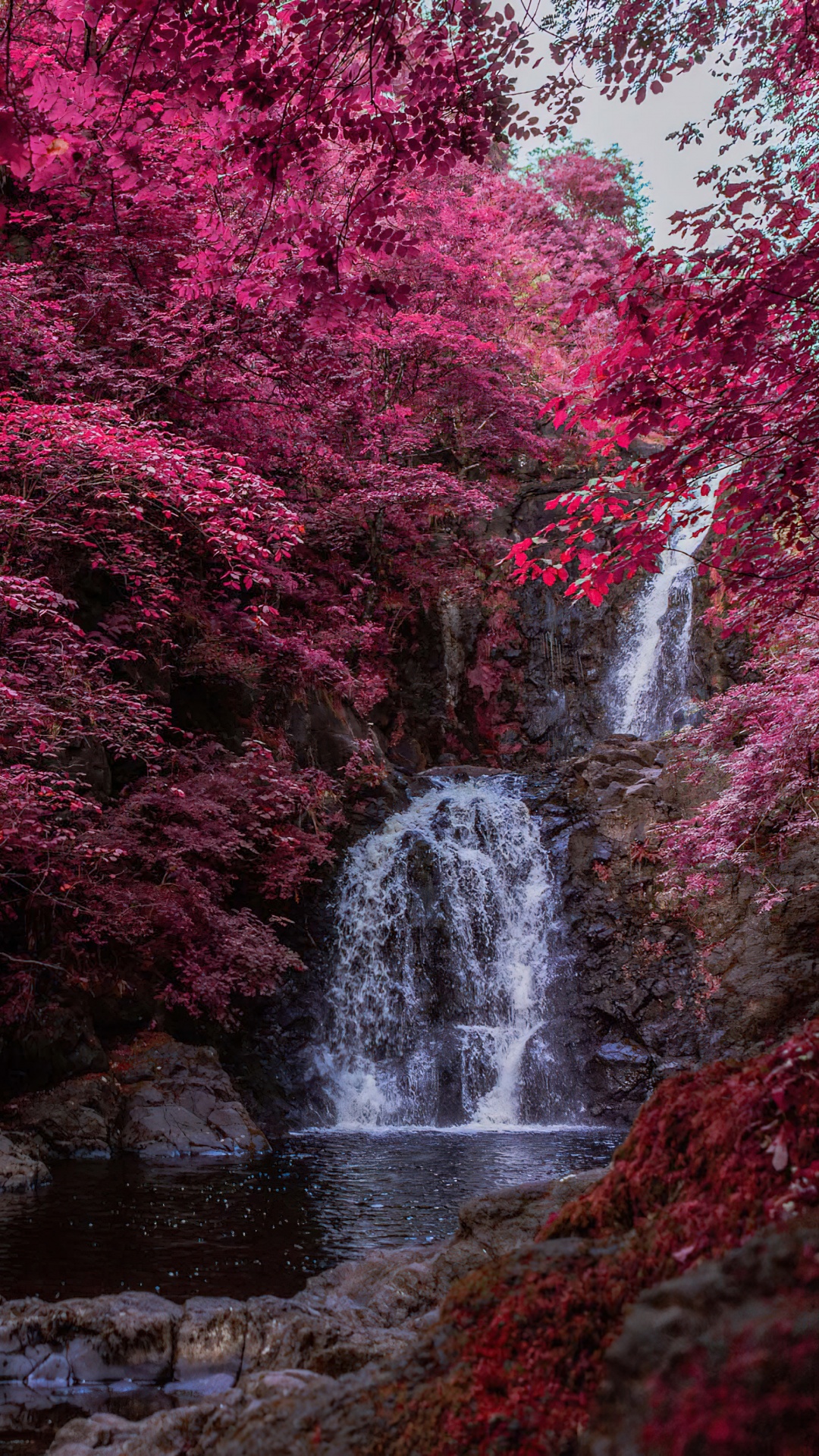 Waterfall Wallpaper 4K, Pink aesthetic