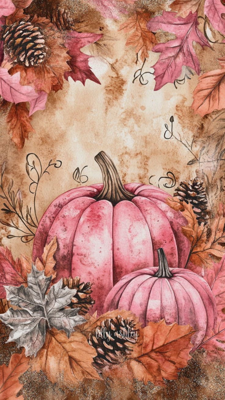 Aesthetic Fall Phone Wallpaper: Pink Pumpkins & Glitter Accents (Free!)