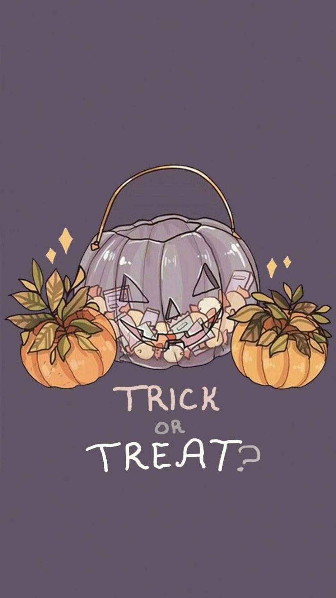 Download Gray Trick Or Treat Cute Halloween iPhone Wallpaper