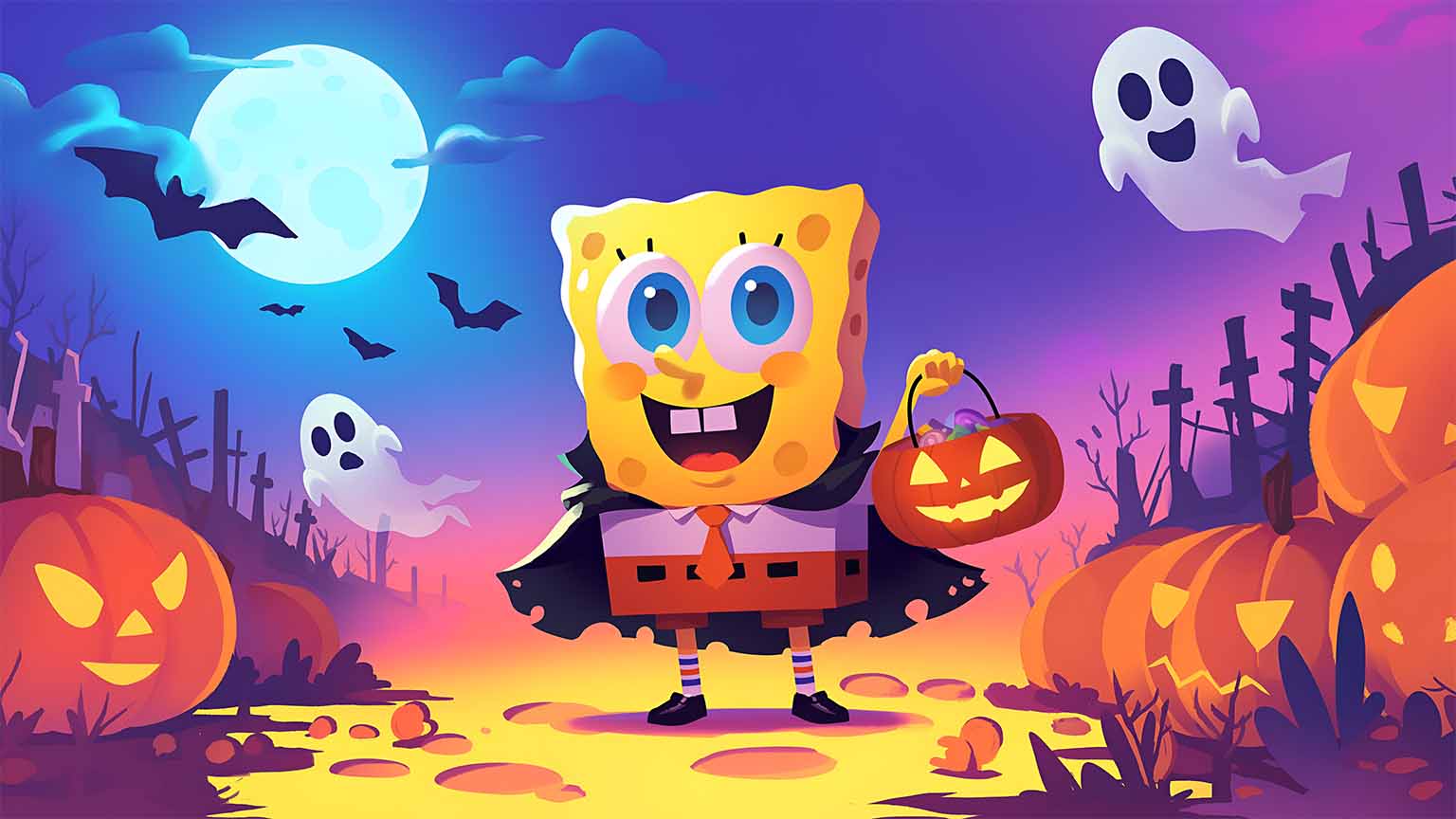 Spongebob in Halloween Costume Desktop Wallpaper