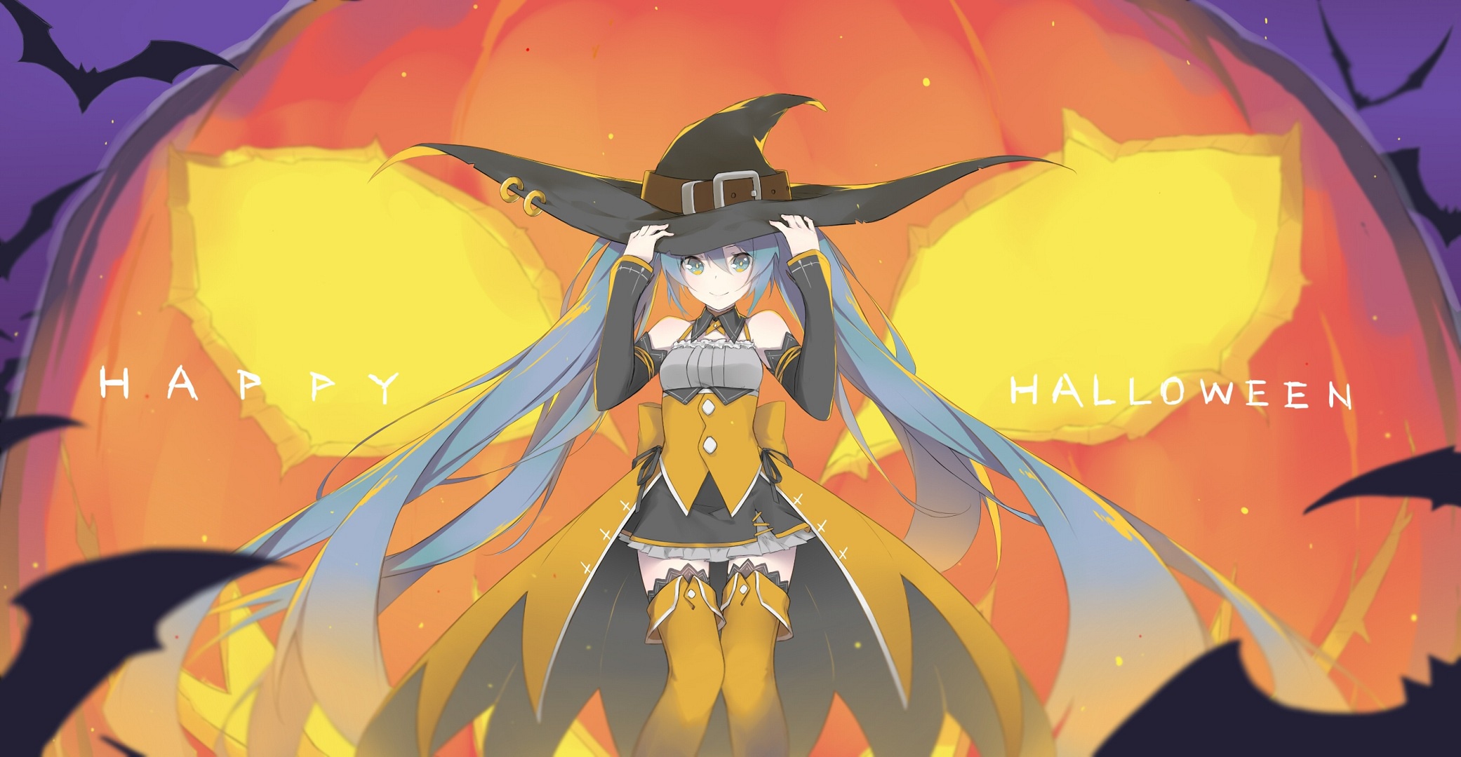 Wallpaper holiday, anime, art, girl, Halloween, vocaloid, hatsune miku for mobile and desktop, section прочее, resolution 2082x1080
