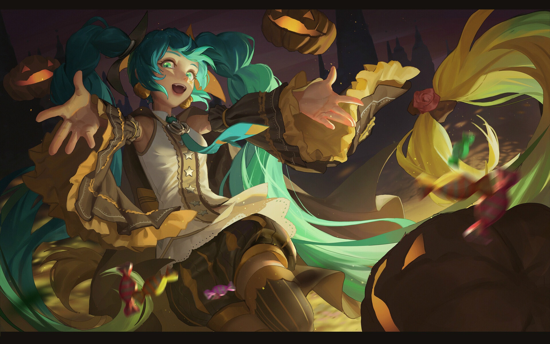 Wallpaper night, sweets, Halloween, Halloween, hatsune miku, madness, Jack, Hatsune Miku for mobile and desktop, section прочее, resolution 1920x1200