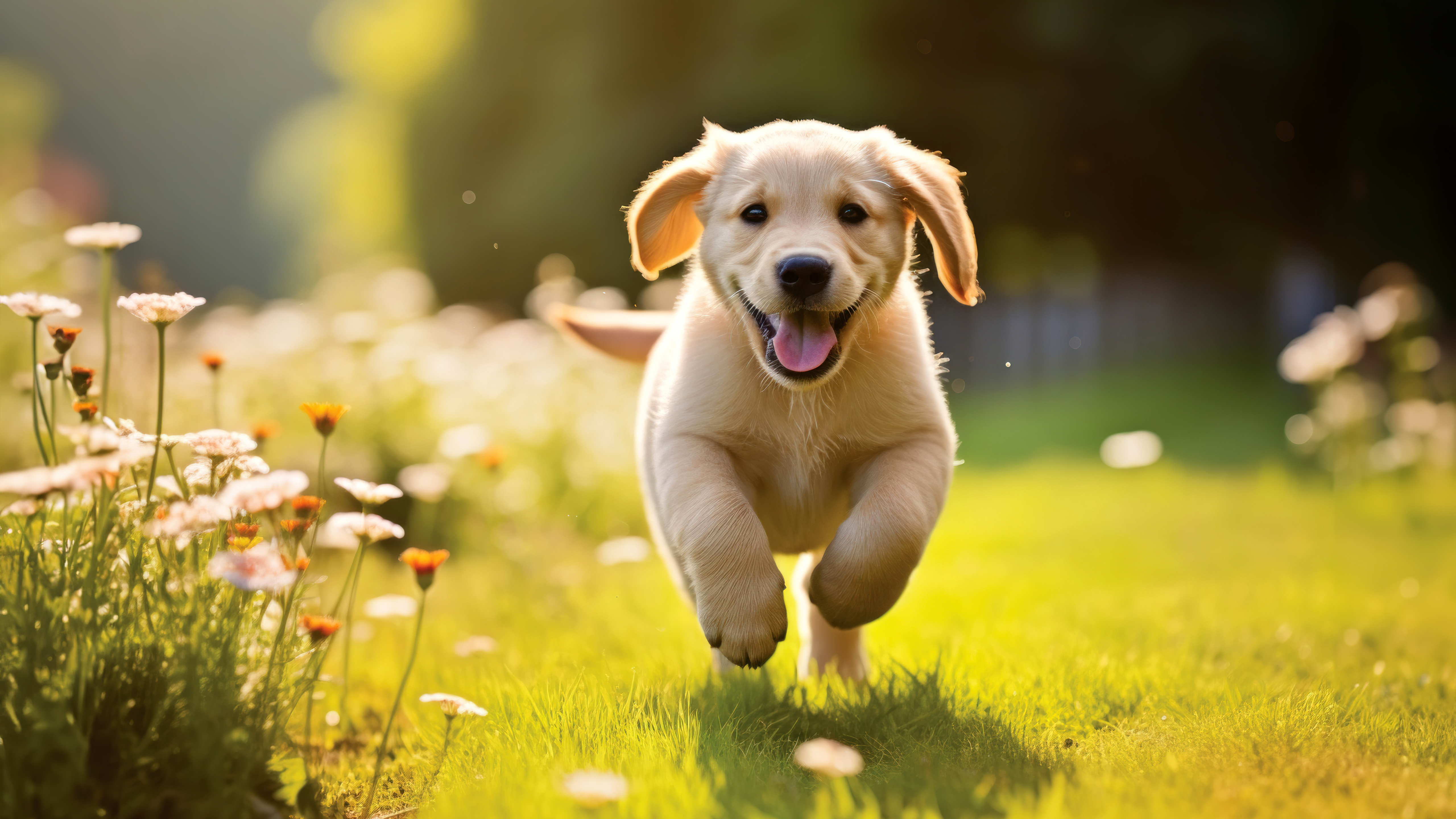 Cute puppy Wallpaper 4K, Running, Golden Retriever, 5K