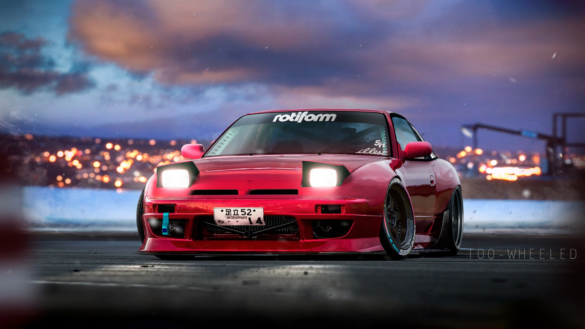 Wallpaper Red, Auto, Machine, Nissan, Lights, Illustration, 180SX, The front for mobile and desktop, section nissan, resolution 1920x1080